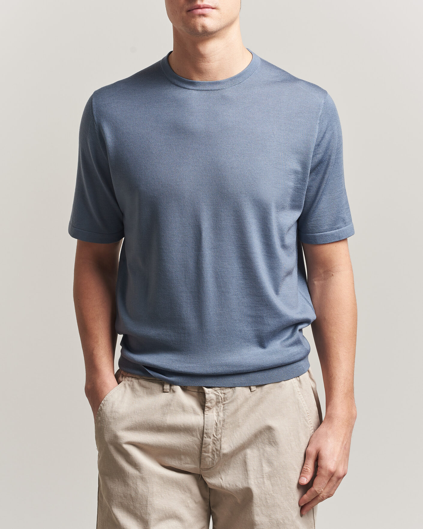 Herre | T-Shirts | Tiger of Sweden | Connor Merino Knitted T-Shirt Dull Blue