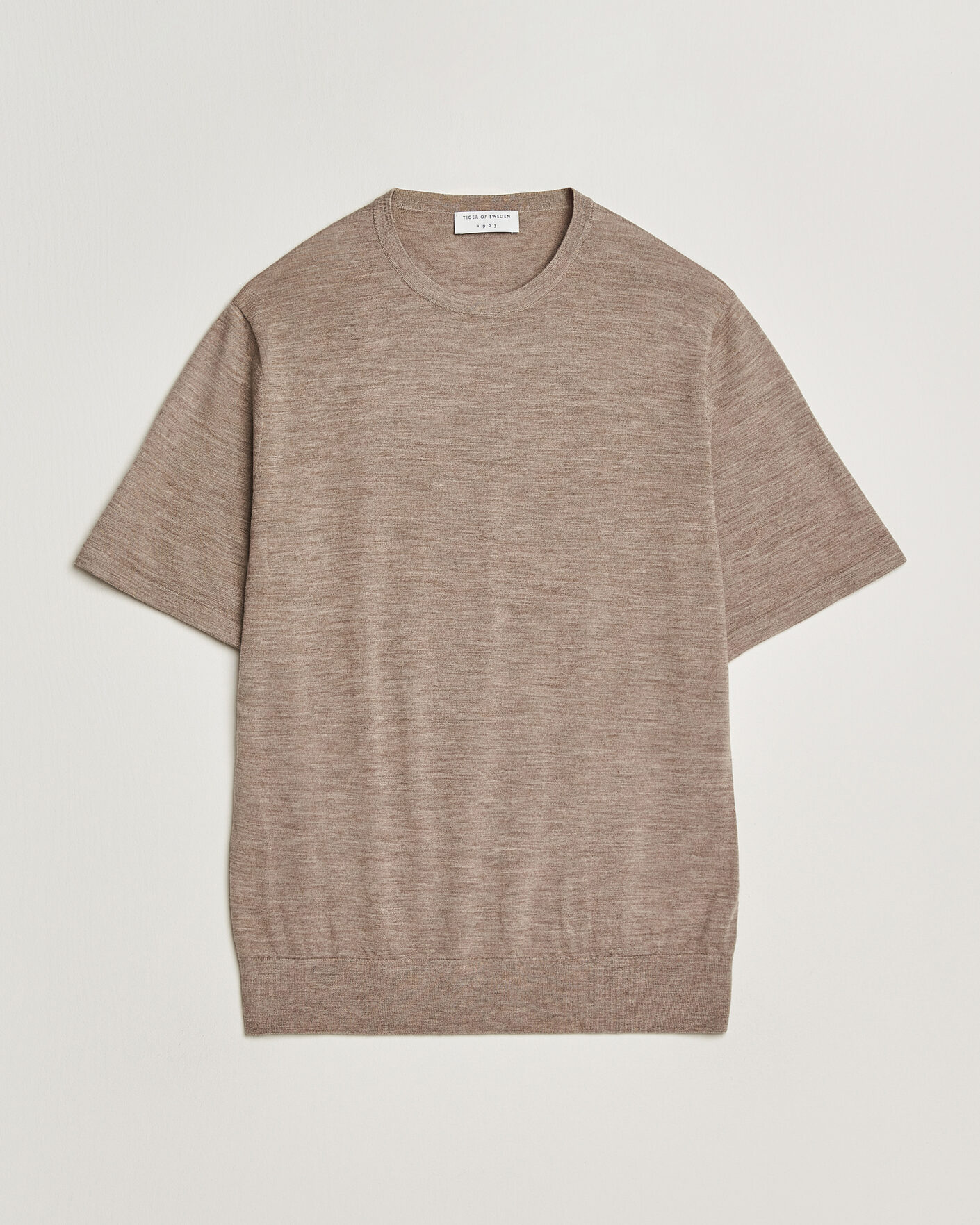 Herre | T-Shirts | Tiger of Sweden | Connor Merino Knitted T-Shirt Beige Melange