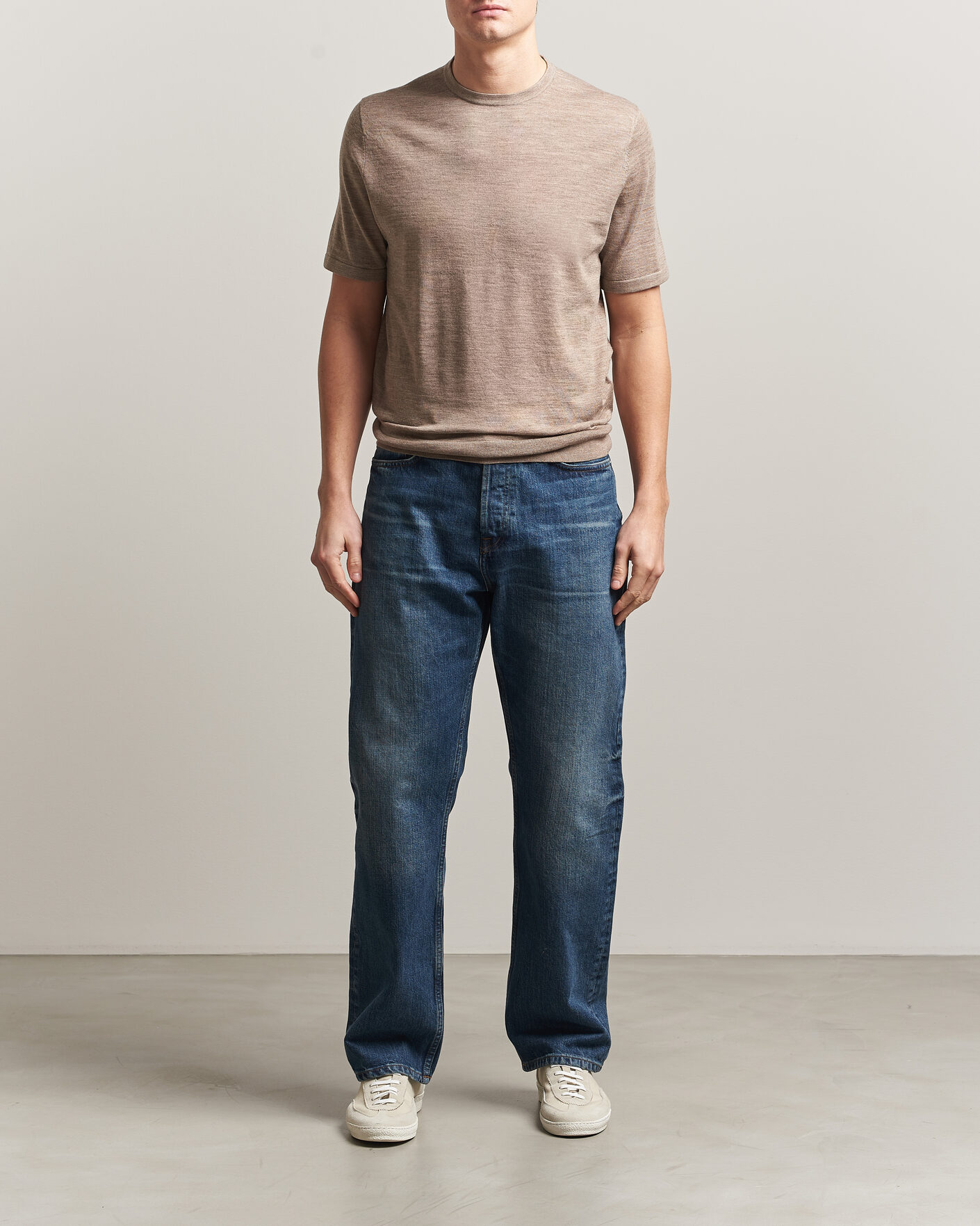 Herre | T-Shirts | Tiger of Sweden | Connor Merino Knitted T-Shirt Beige Melange