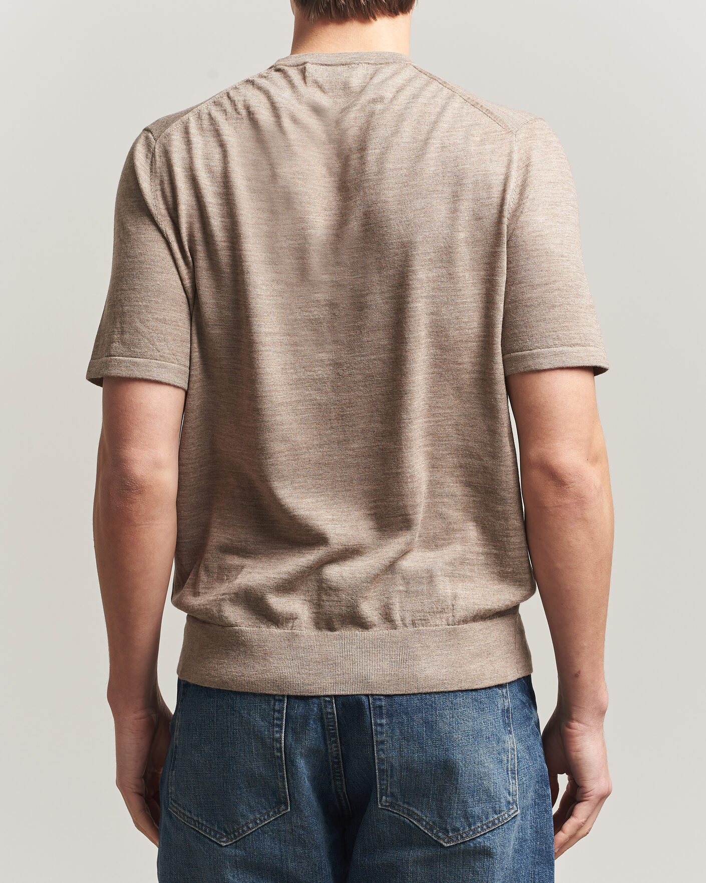 Herre | T-Shirts | Tiger of Sweden | Connor Merino Knitted T-Shirt Beige Melange