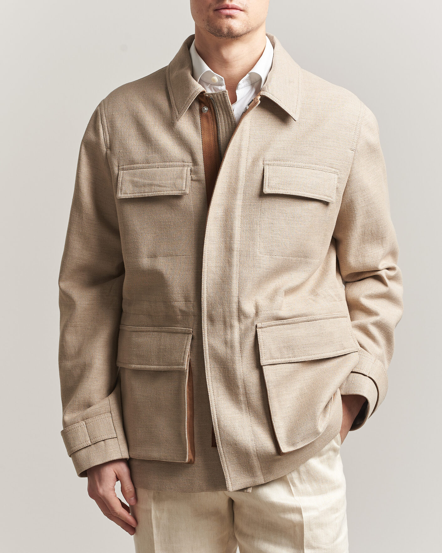 Herre | Jakker | Tiger of Sweden | Sandser Cotton/Linen Field Jacket Soft Latte