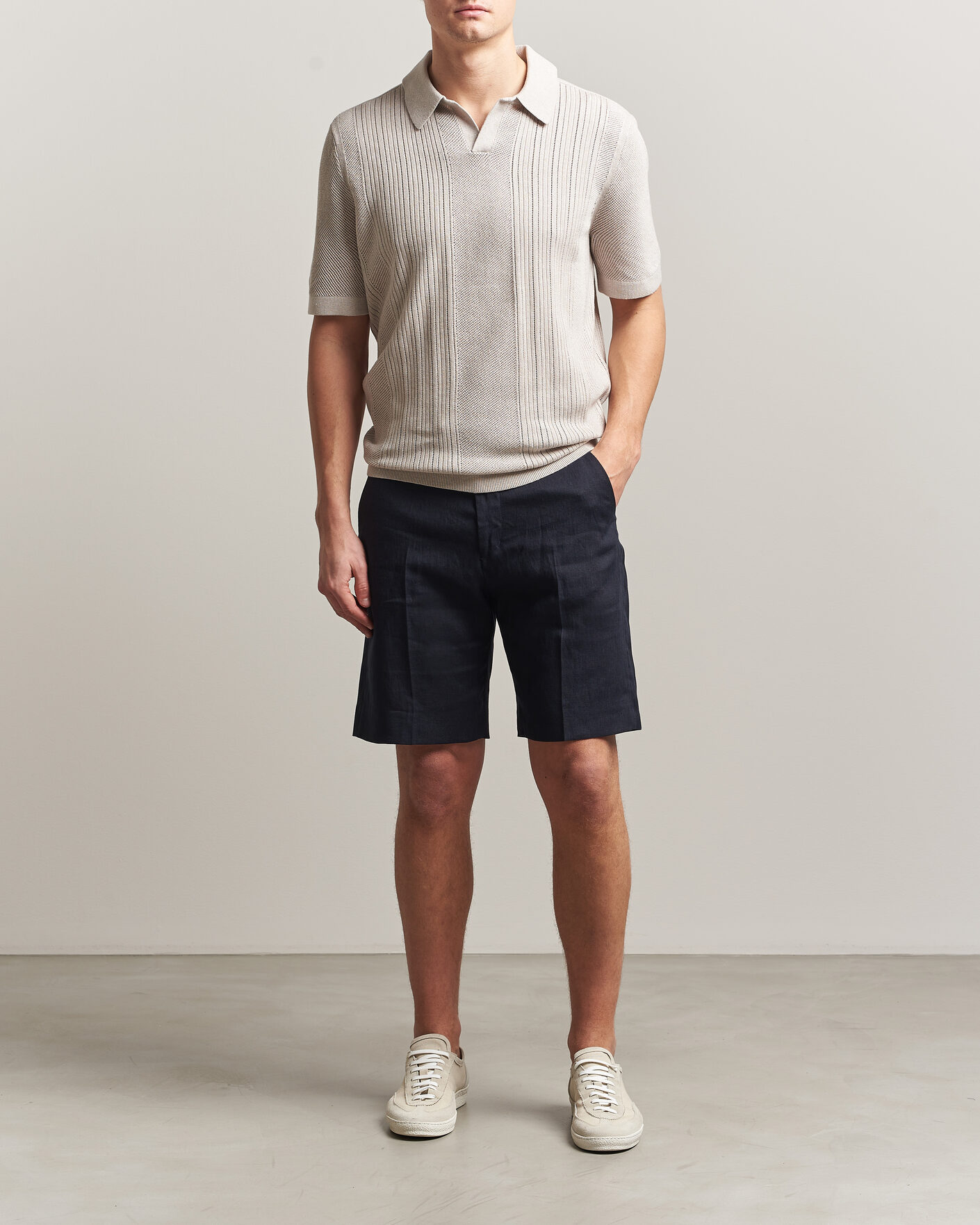 Herre | Pikéer | Tiger of Sweden | Eoin Wool/Linen Knitted Polo Ivory