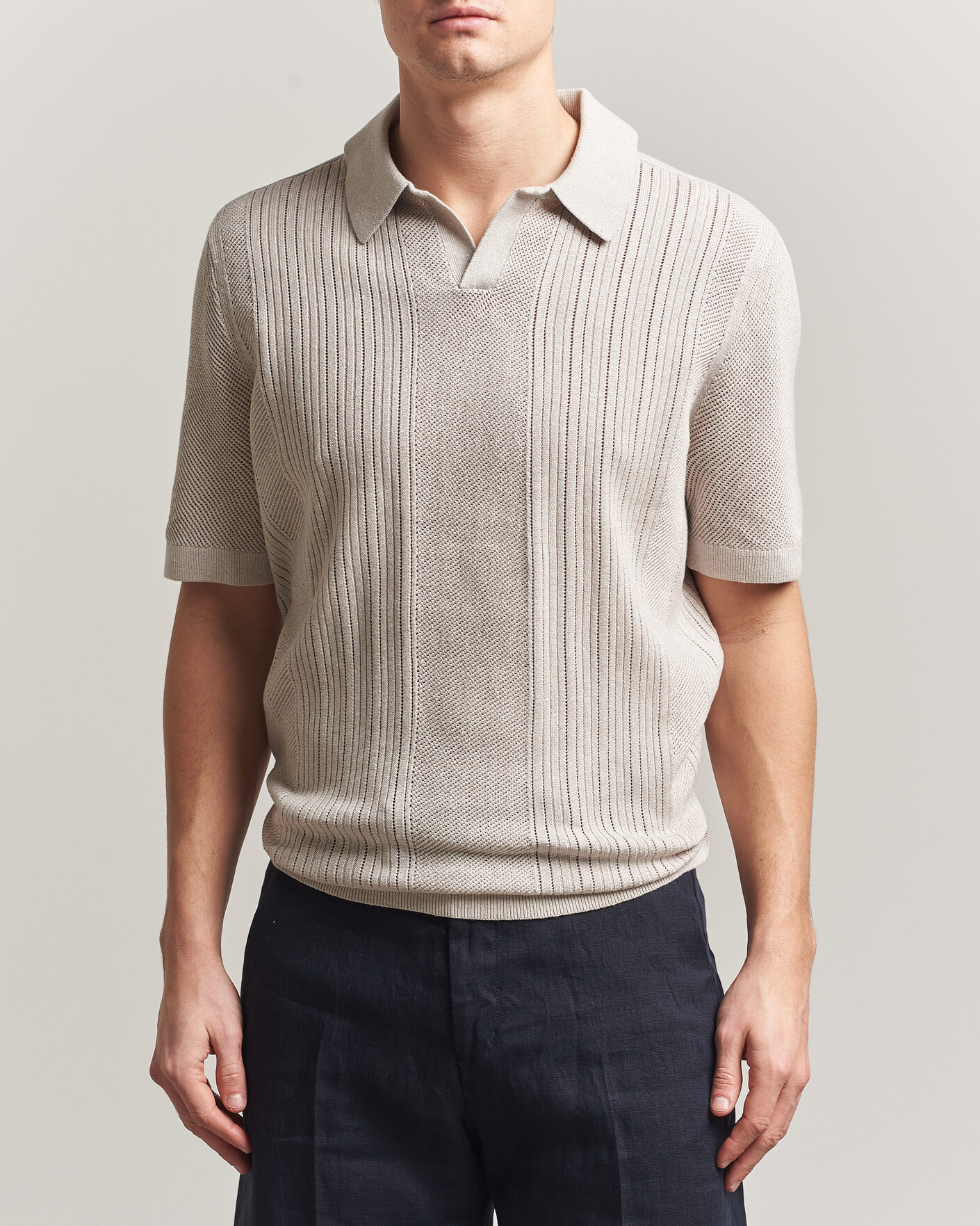 Herre | Pikéer | Tiger of Sweden | Eoin Wool/Linen Knitted Polo Ivory