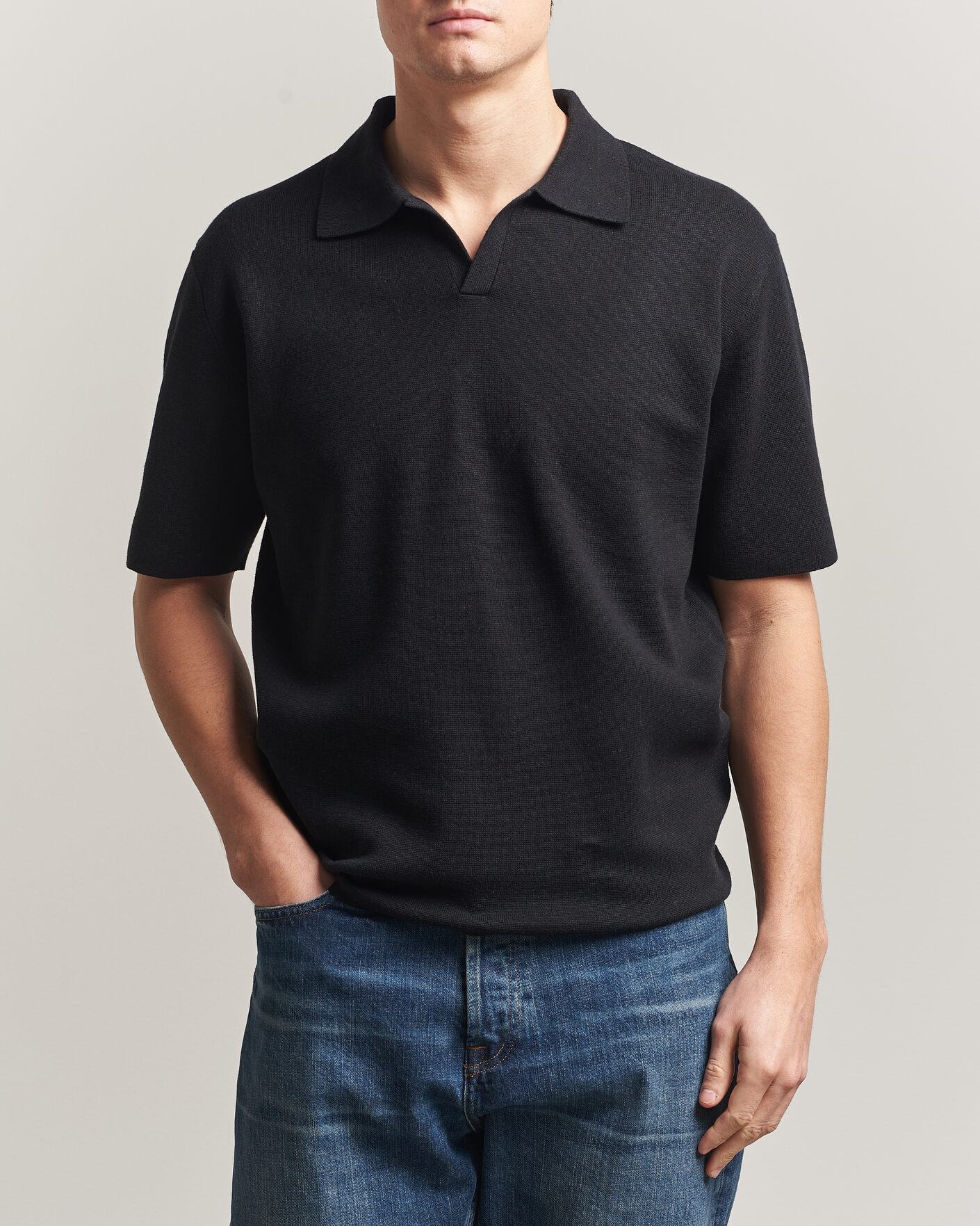 Herre | Pikéer | Tiger of Sweden | Maelon Cotton/Linen Knitted Polo Black