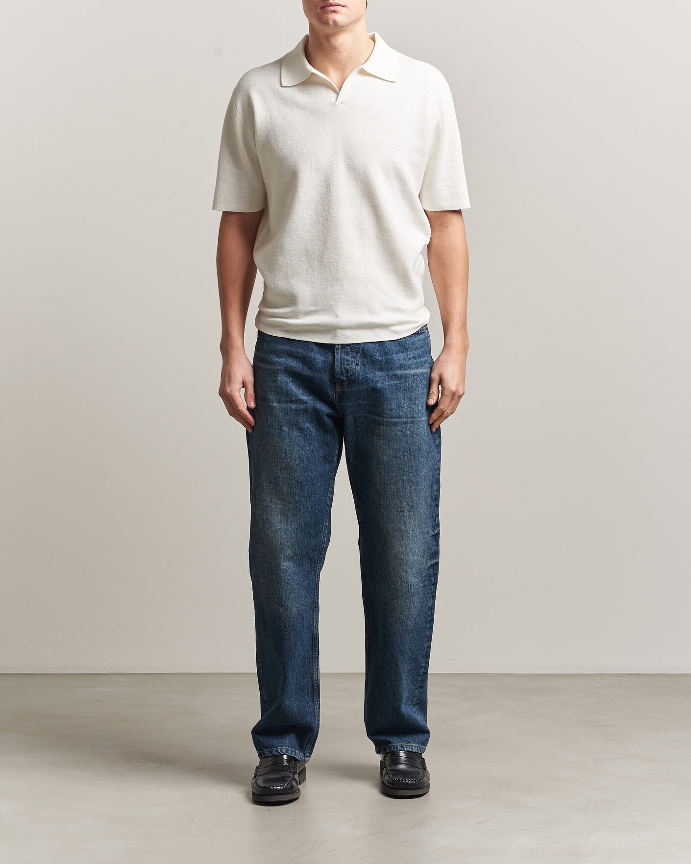 Herre | Pikéer | Tiger of Sweden | Maelon Cotton/Linen Knitted Polo Pure White