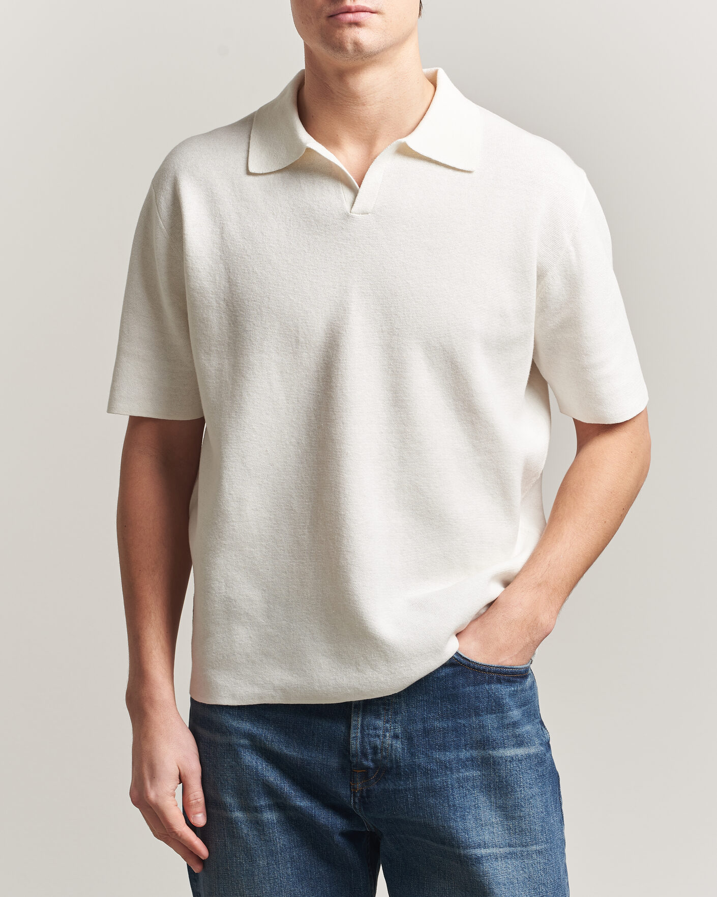Herre | Pikéer | Tiger of Sweden | Maelon Cotton/Linen Knitted Polo Pure White