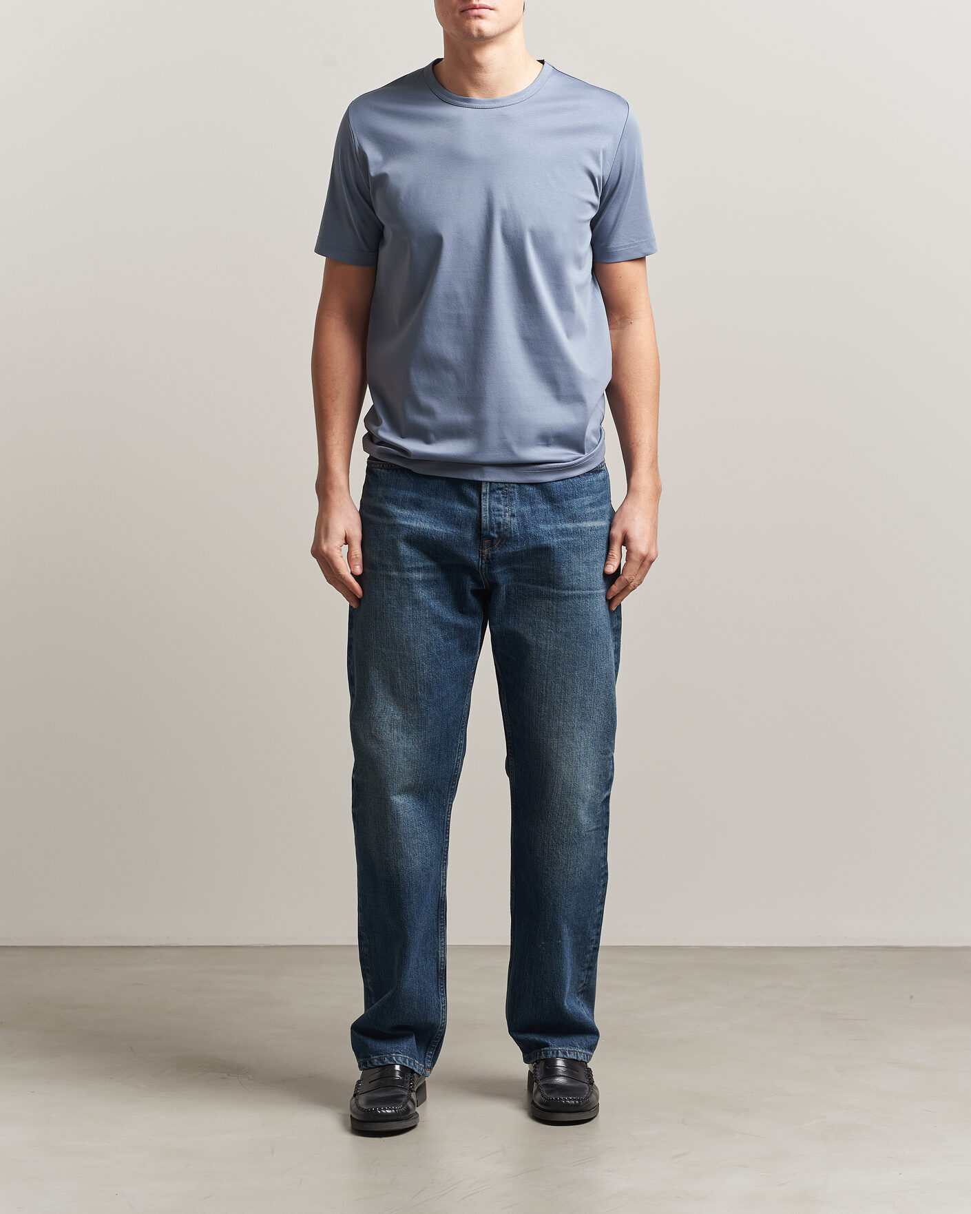 Herre | T-Shirts | Tiger of Sweden | Olaf Mercerized Cotton T-Shirt Dull Blue