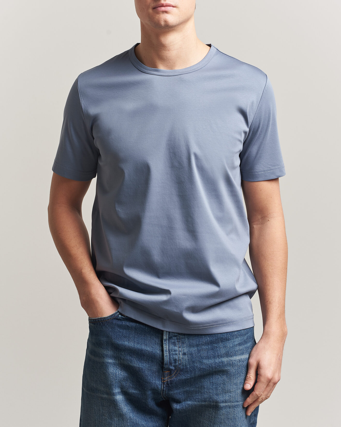 Herre | T-Shirts | Tiger of Sweden | Olaf Mercerized Cotton T-Shirt Dull Blue