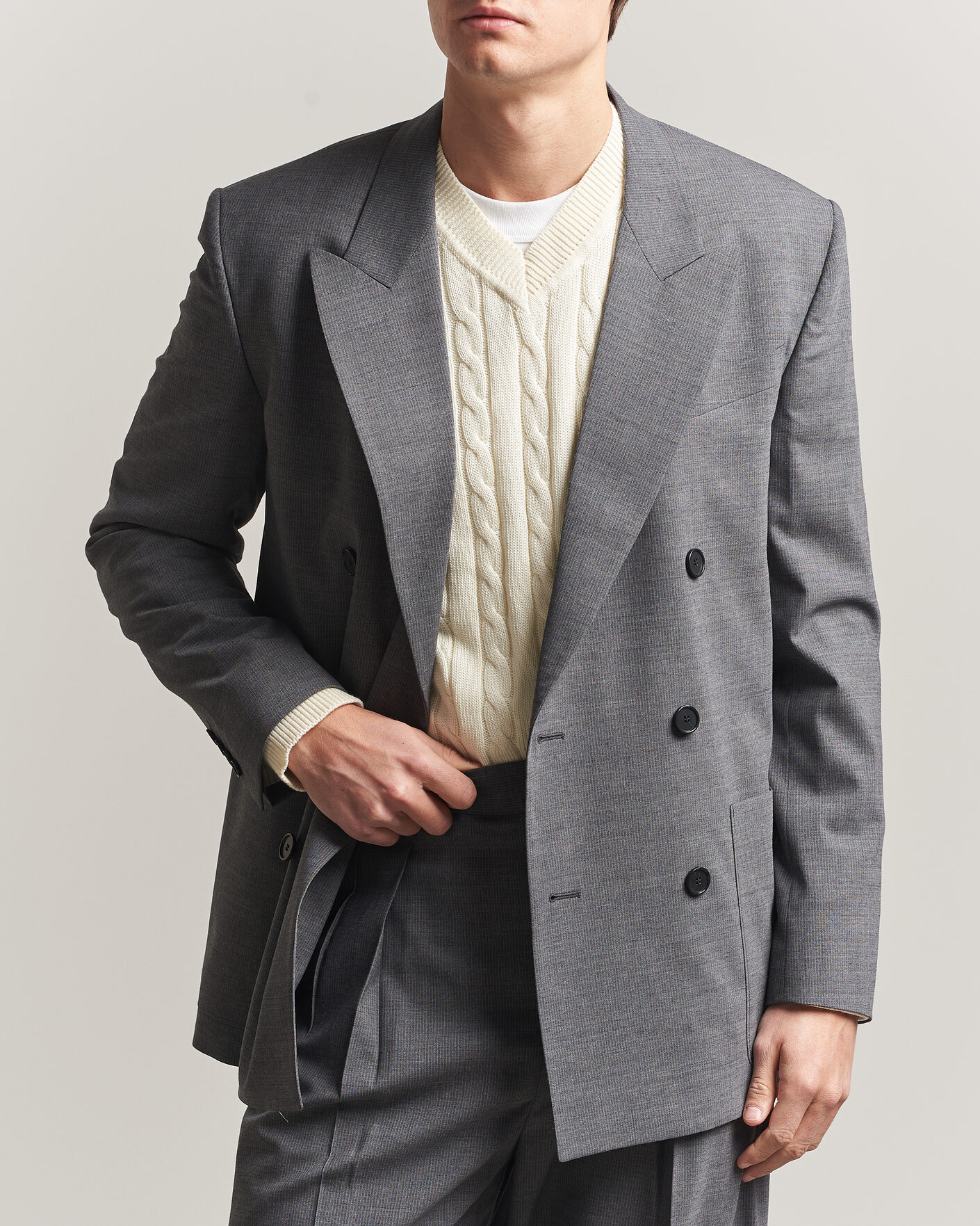Herre | Dressjakker | Filippa K | Michael Wool Pinstriped Double Breasted Blazer Mid Grey