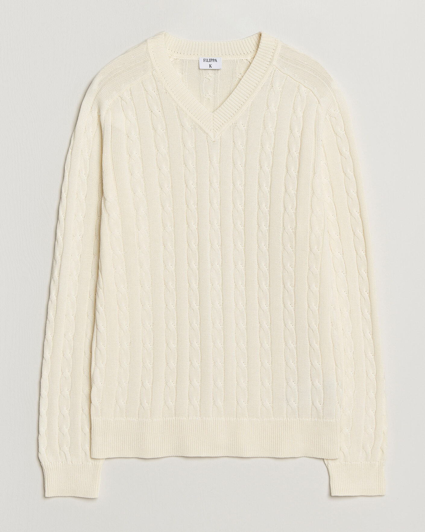 Herre | Gensere | Filippa K | Cotton Cable V-Neck Sweater Calico White