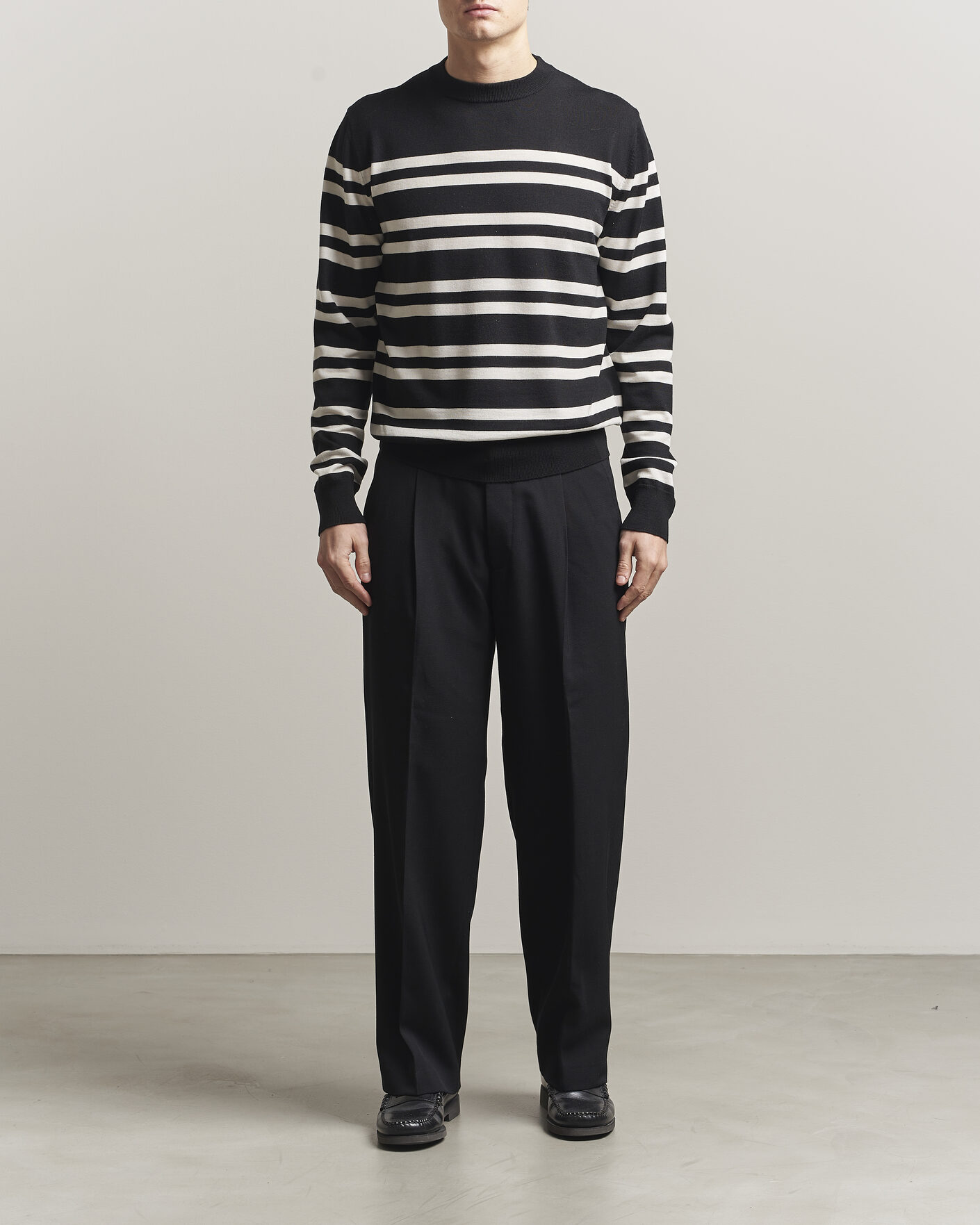 Herre | Gensere | Filippa K | Merino Knitted Striped Sweater Black/White