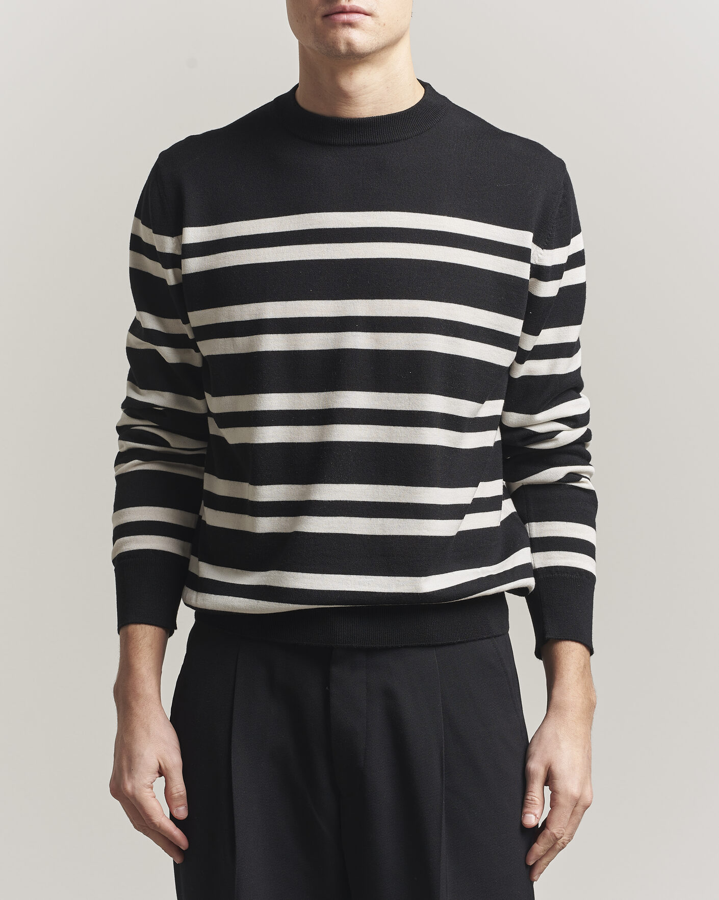 Herre | Gensere | Filippa K | Merino Knitted Striped Sweater Black/White