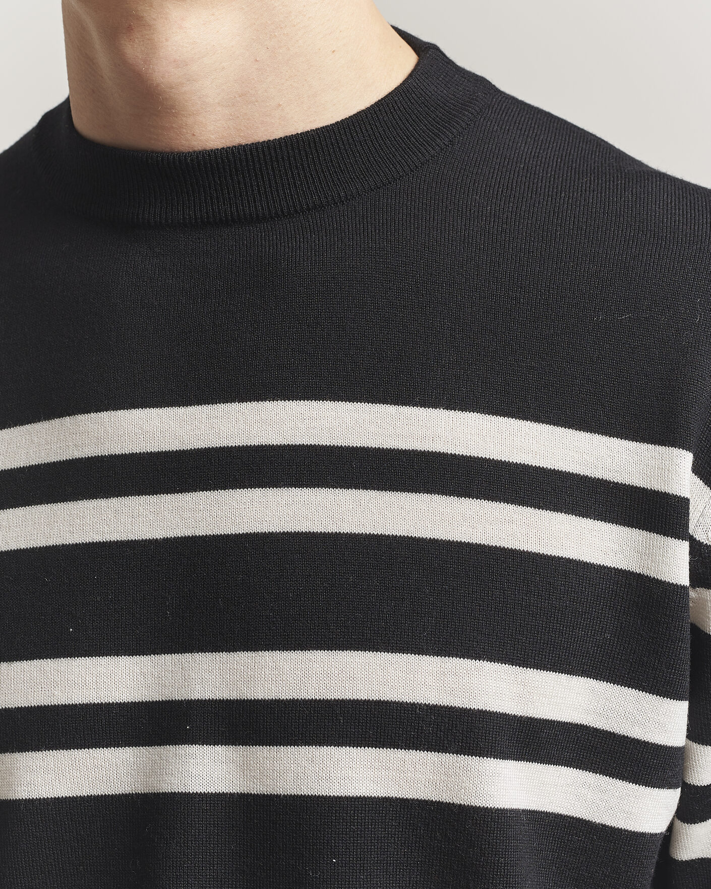 Herre | Gensere | Filippa K | Merino Knitted Striped Sweater Black/White