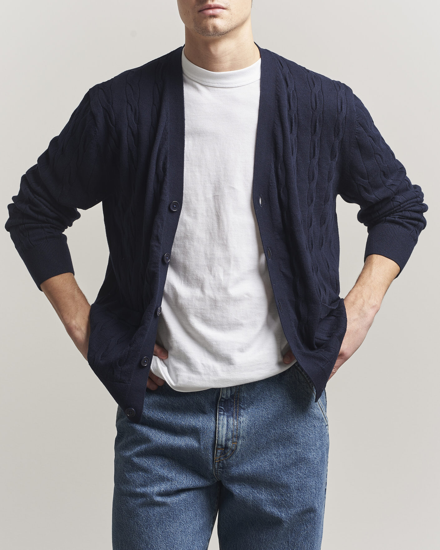 Herre | Gensere | Filippa K | Cotton/Merino Cable Cardigan Navy
