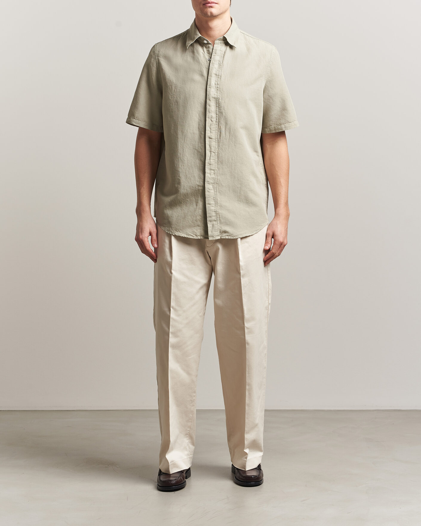 Herre | Skjorter | Filippa K | Cotton/Linen Short Sleeve Shirt Light Green