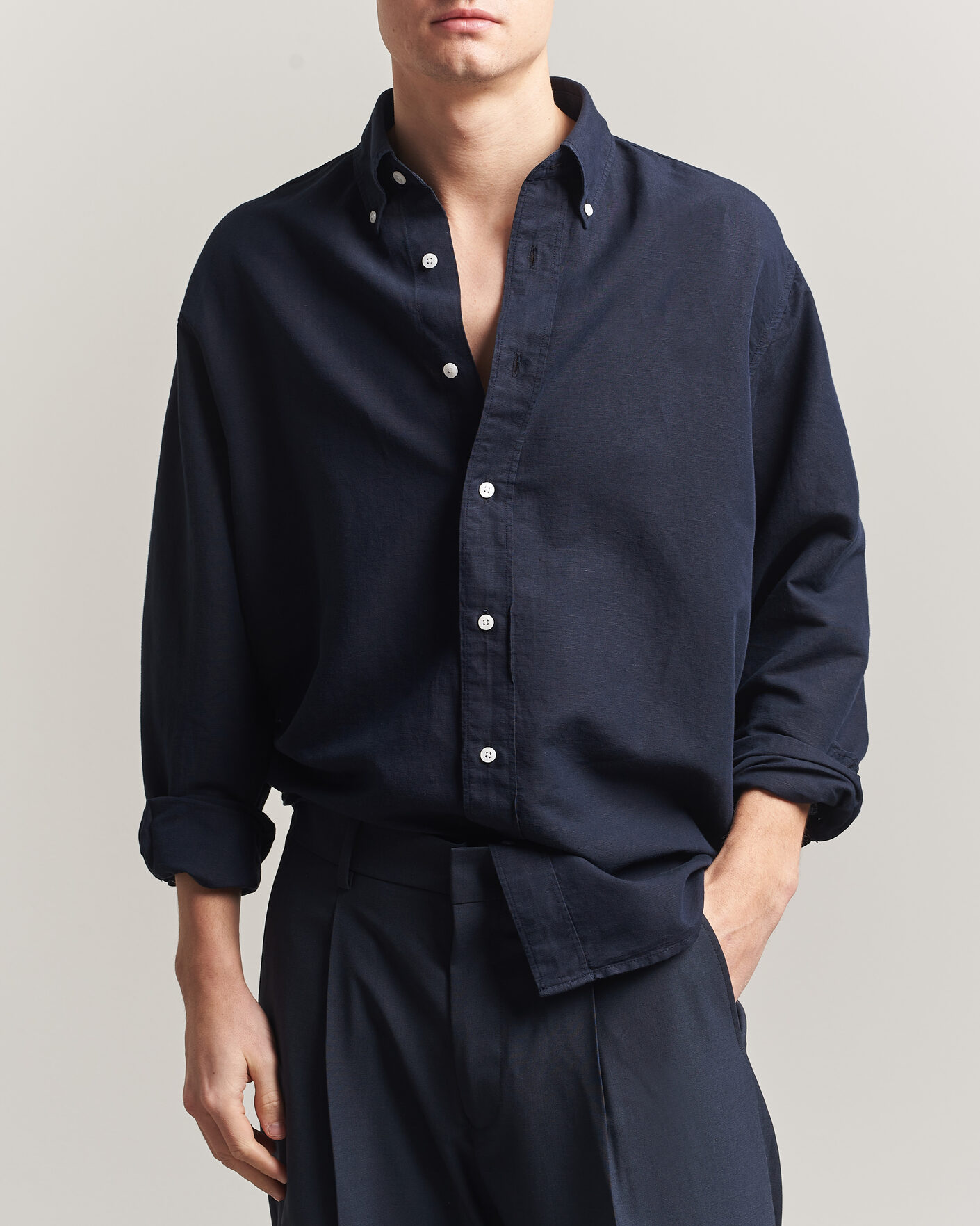 Herre | Skjorter | Filippa K | Relaxed Cotton/Linen Shirt Navy