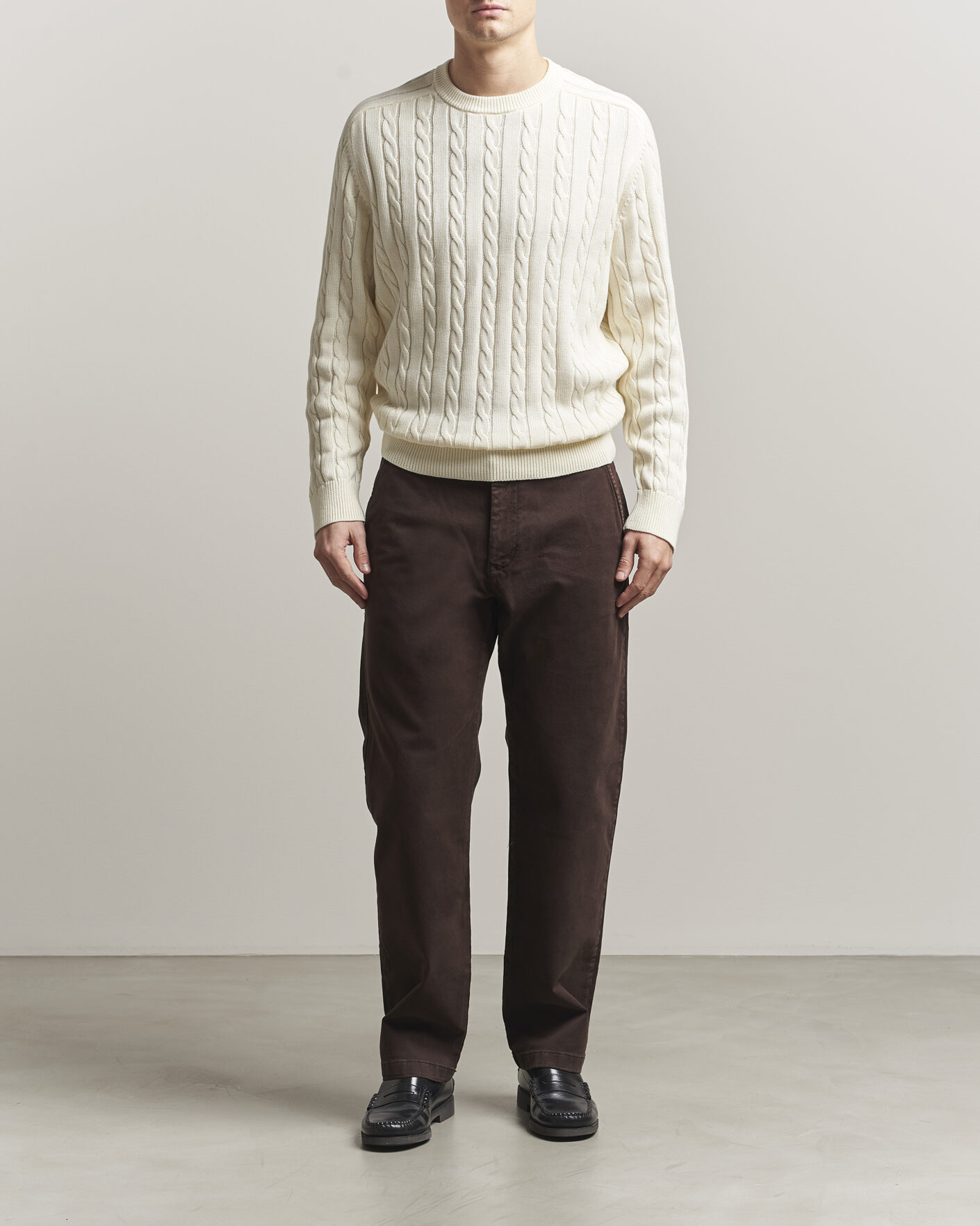 Herre | Gensere | Filippa K | Cotton Cable Crew Neck Sweater Calico White