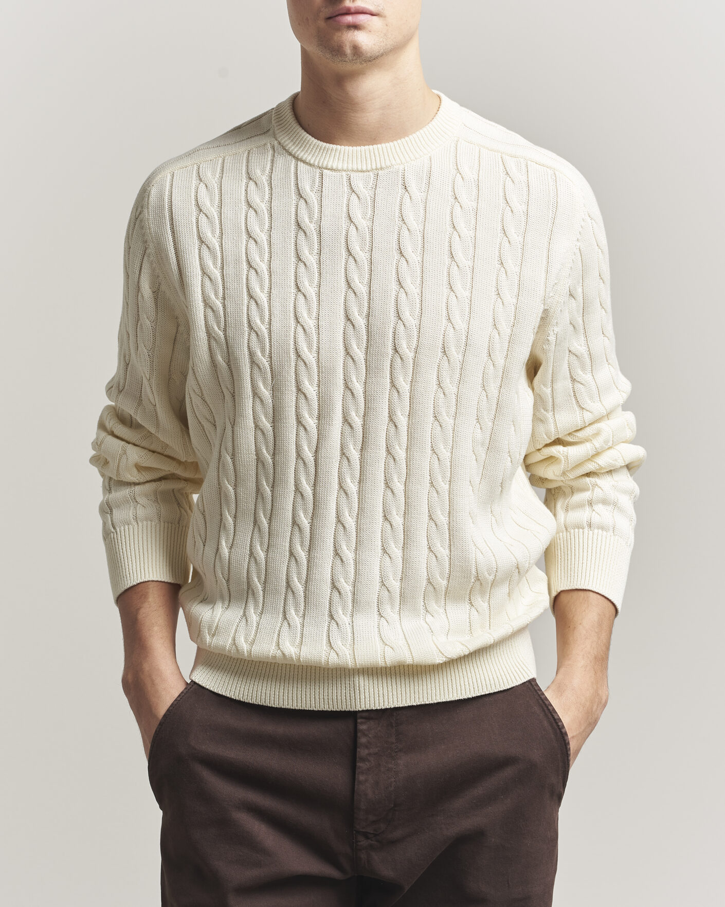 Herre | Gensere | Filippa K | Cotton Cable Crew Neck Sweater Calico White