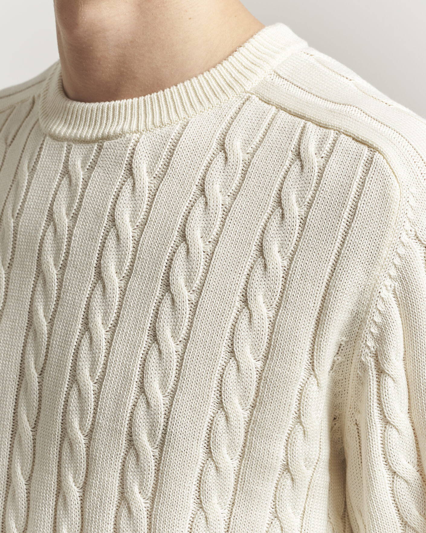 Herre | Gensere | Filippa K | Cotton Cable Crew Neck Sweater Calico White