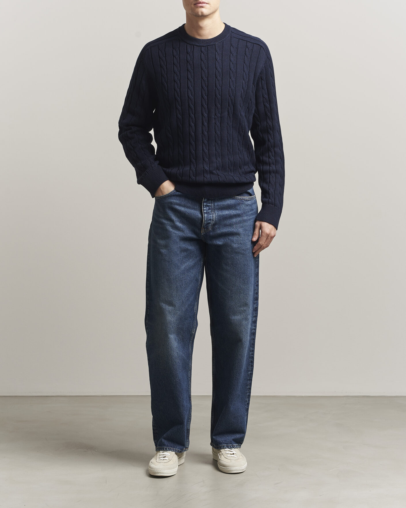 Herre | Gensere | Filippa K | Cotton Cable Crew Neck Sweater Navy