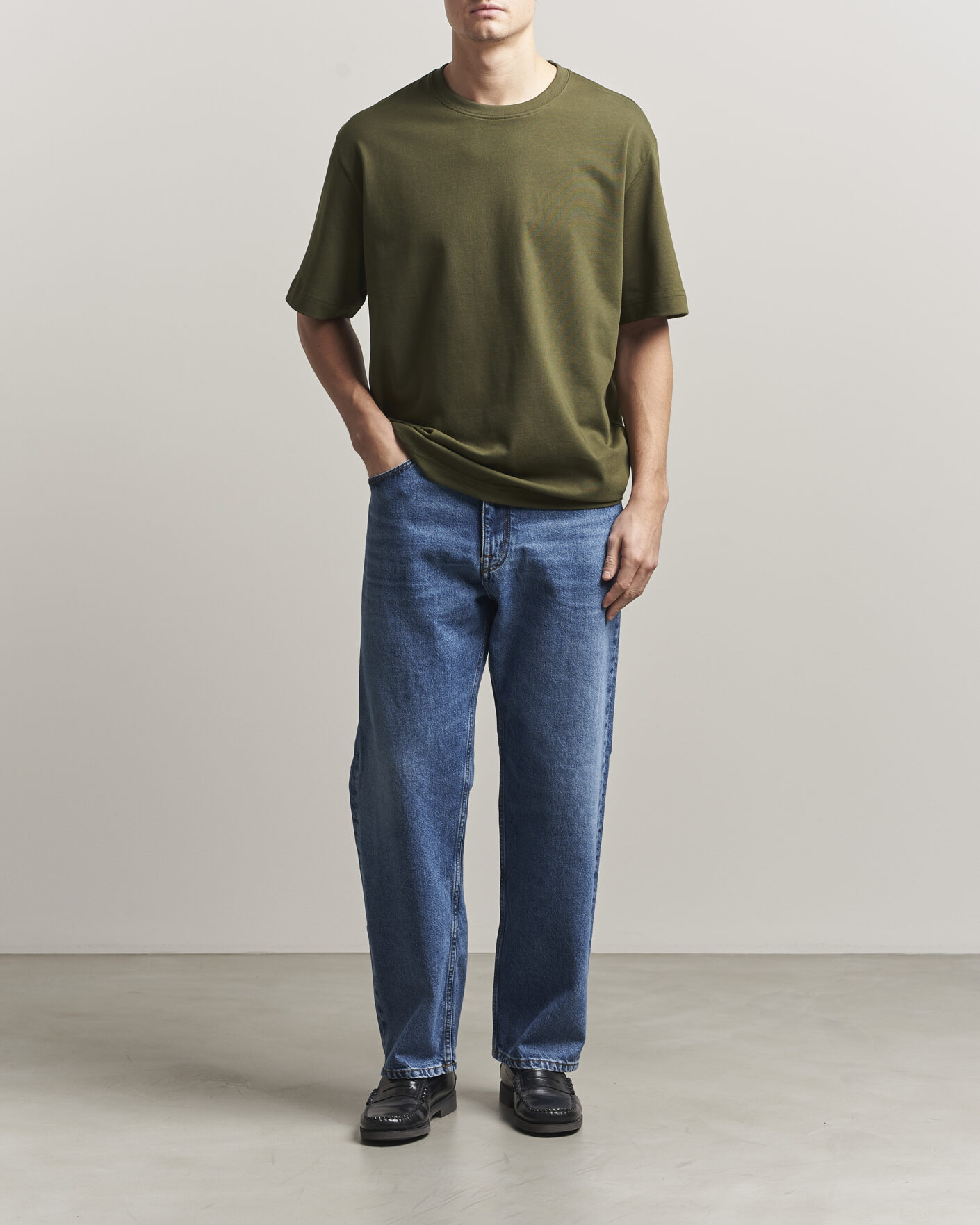 Herre | T-Shirts | Filippa K | Heavy Cotton Crew Neck T-Shirt Midnight Green