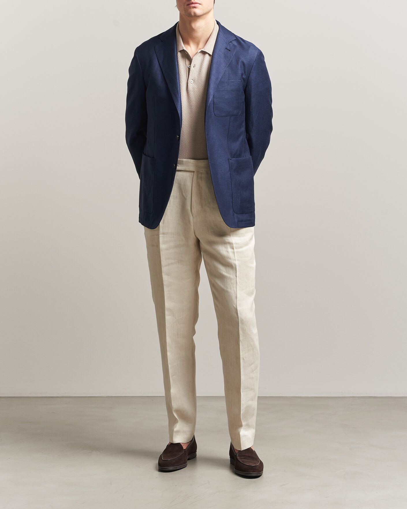 Herre | Dressjakker | Canali | Unconstructed Wool/Linen Blazer Dark Blue