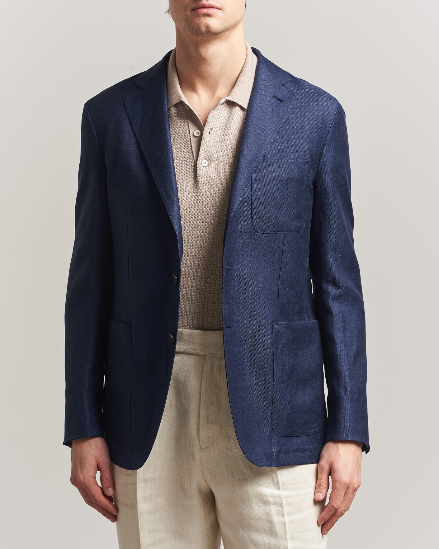 Herre | Dressjakker | Canali | Unconstructed Wool/Linen Blazer Dark Blue