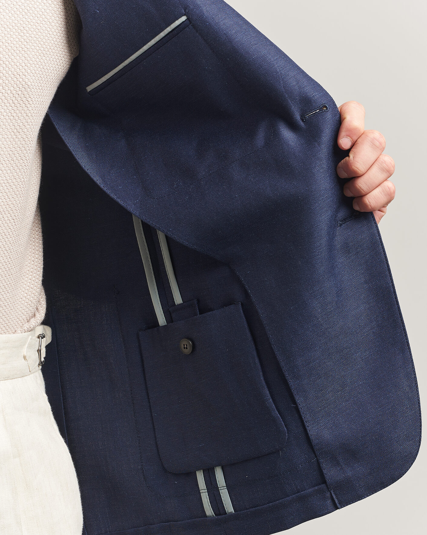 Herre | Dressjakker | Canali | Unconstructed Wool/Linen Blazer Dark Blue