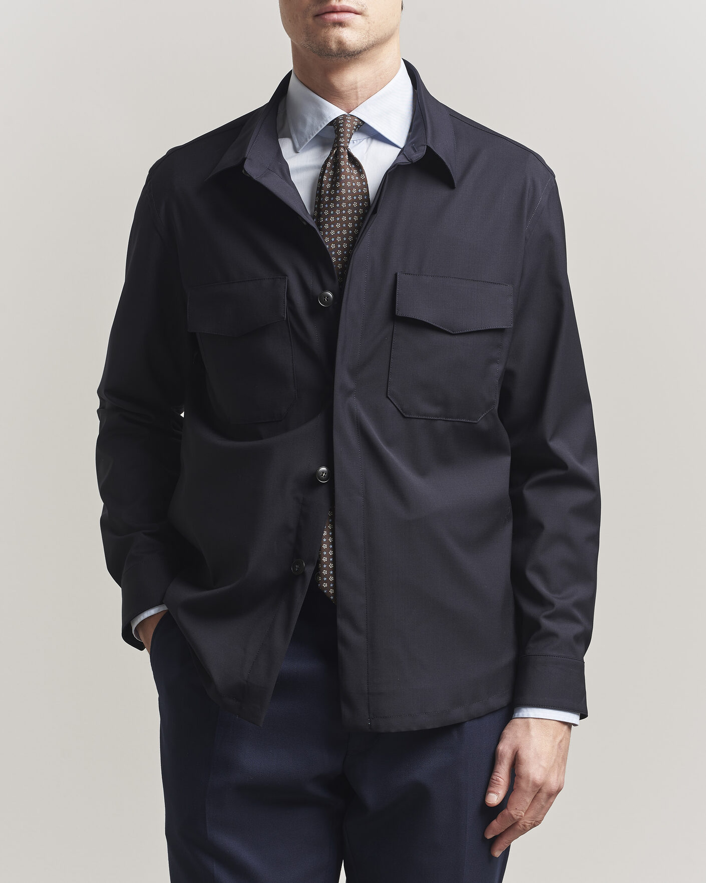 Herre | Skjorter | Canali | Travel Wool Overshirt Navy