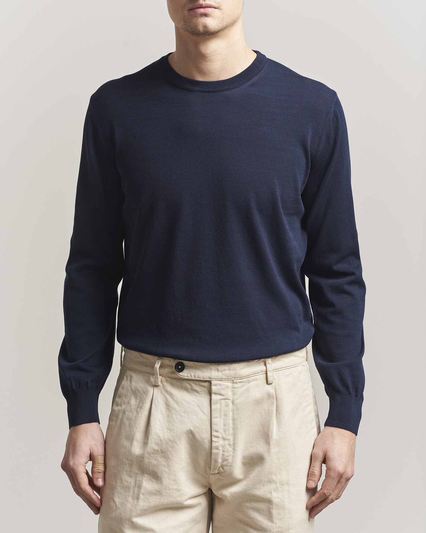 Herre | Gensere | Canali | Cotton Crew Neck Pullover Navy