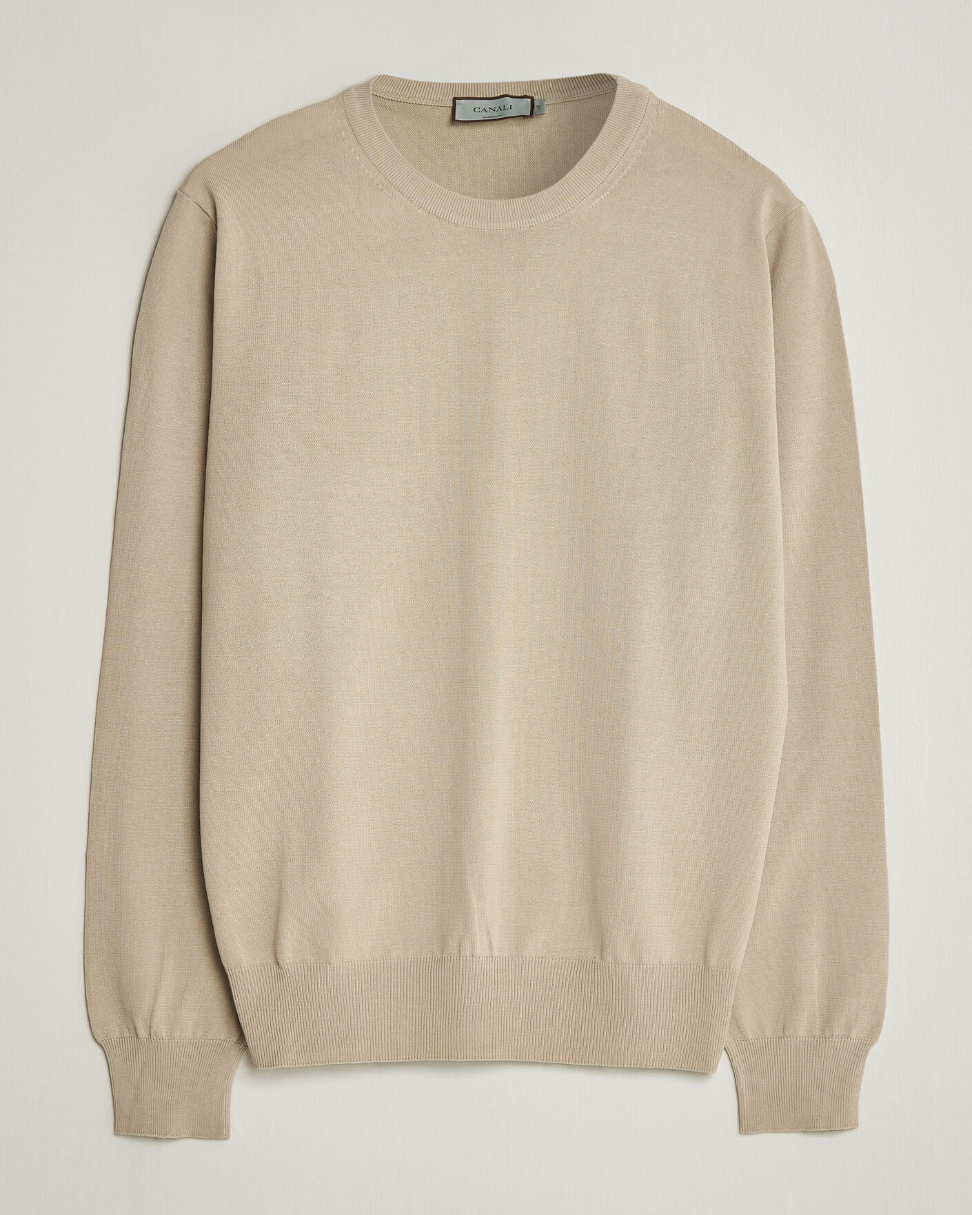 Herre | Gensere | Canali | Cotton Crew Neck Pullover Beige