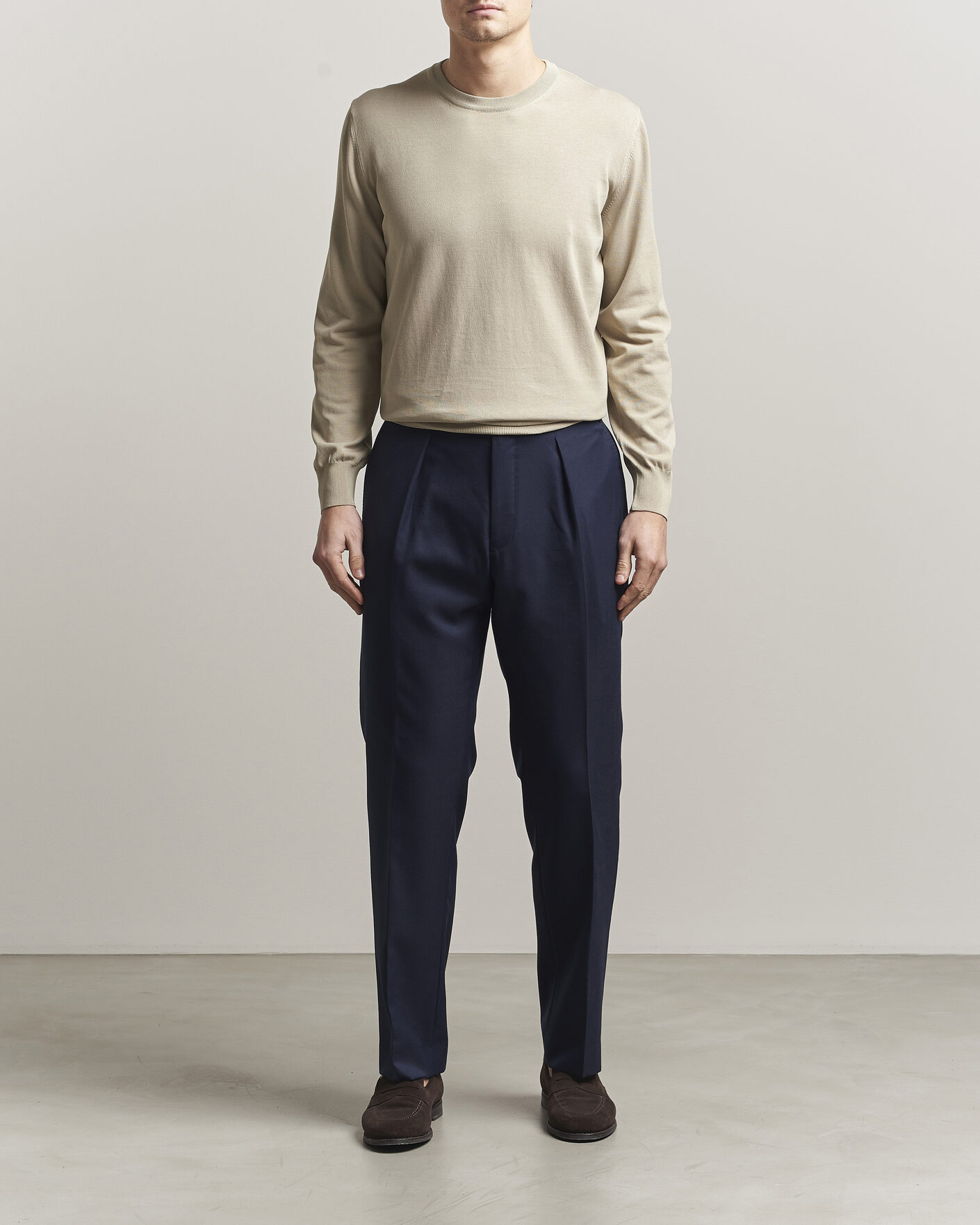 Herre | Gensere | Canali | Cotton Crew Neck Pullover Beige