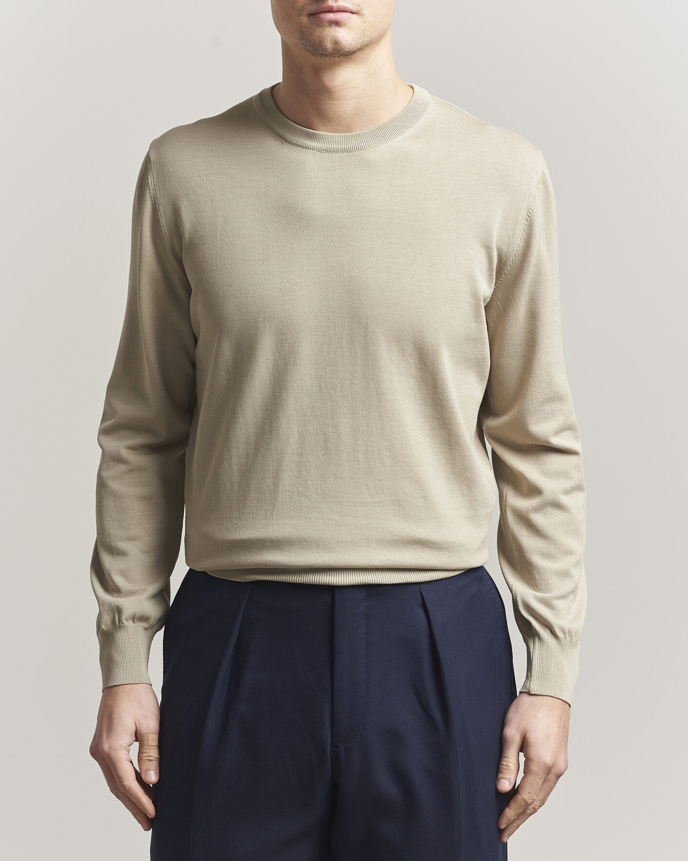 Herre | Gensere | Canali | Cotton Crew Neck Pullover Beige
