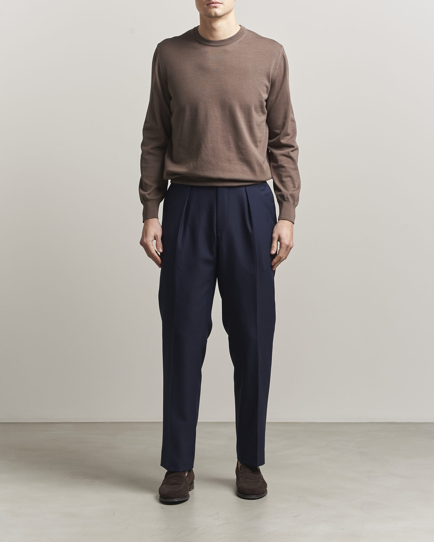 Herre | Gensere | Canali | Cotton Crew Neck Pullover Brown