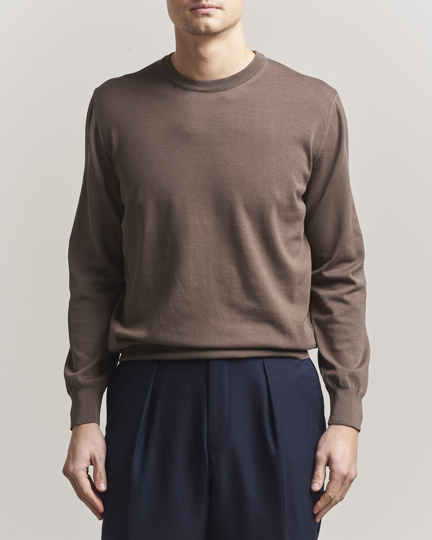 Herre | Gensere | Canali | Cotton Crew Neck Pullover Brown