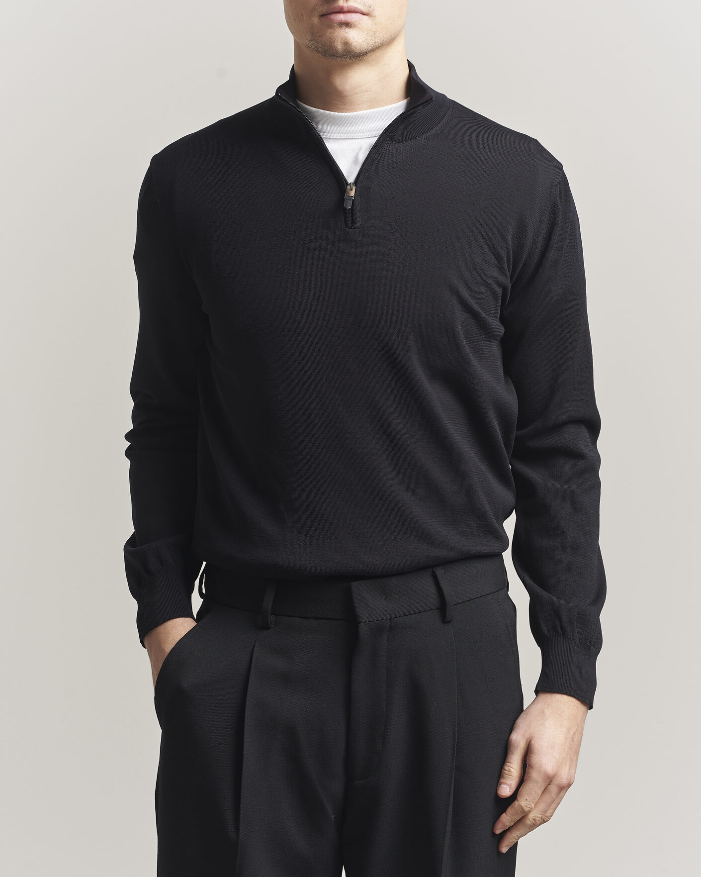 Herre | Gensere | Canali | Cotton Half Zip Black