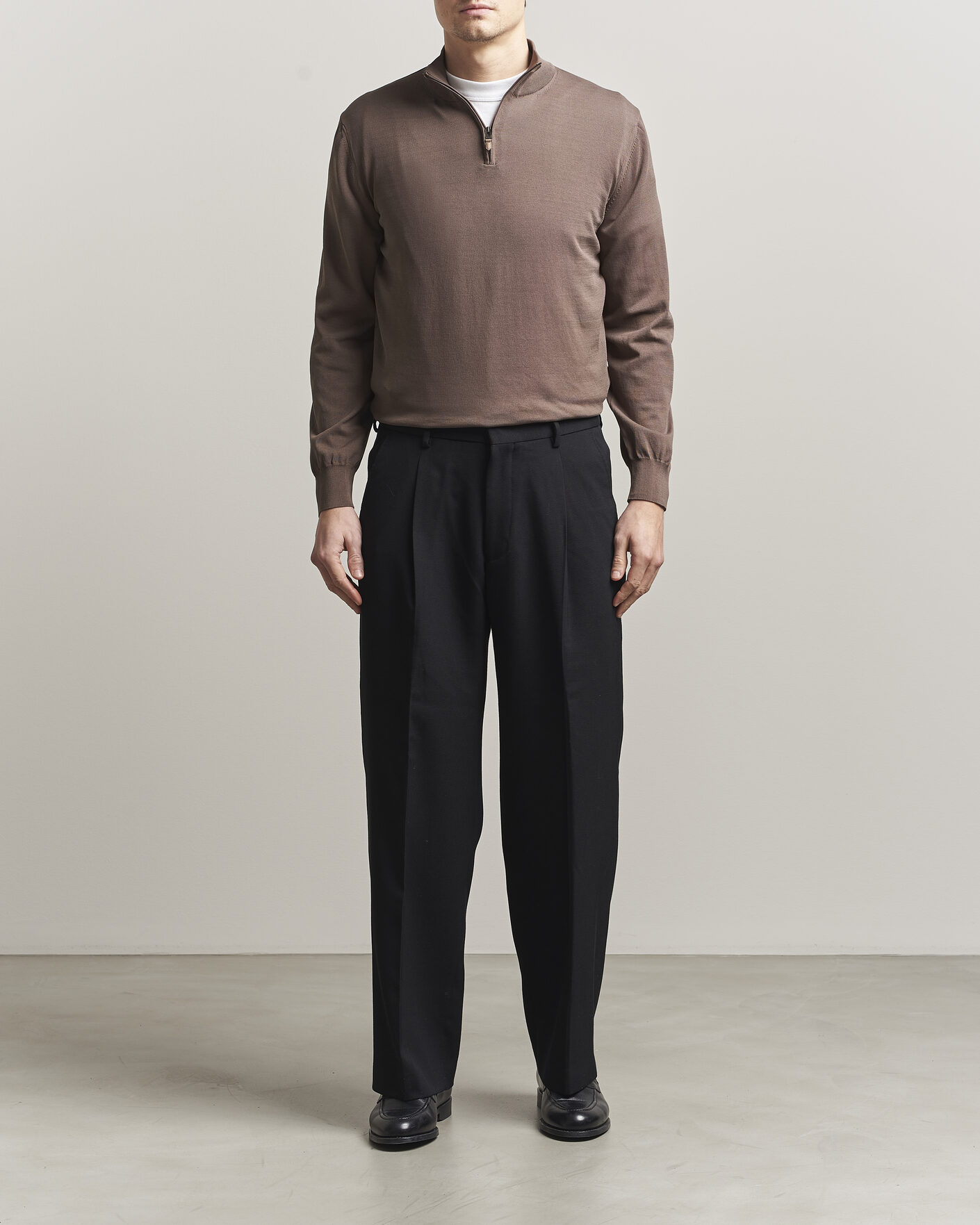 Herre | Gensere | Canali | Cotton Half Zip Brown