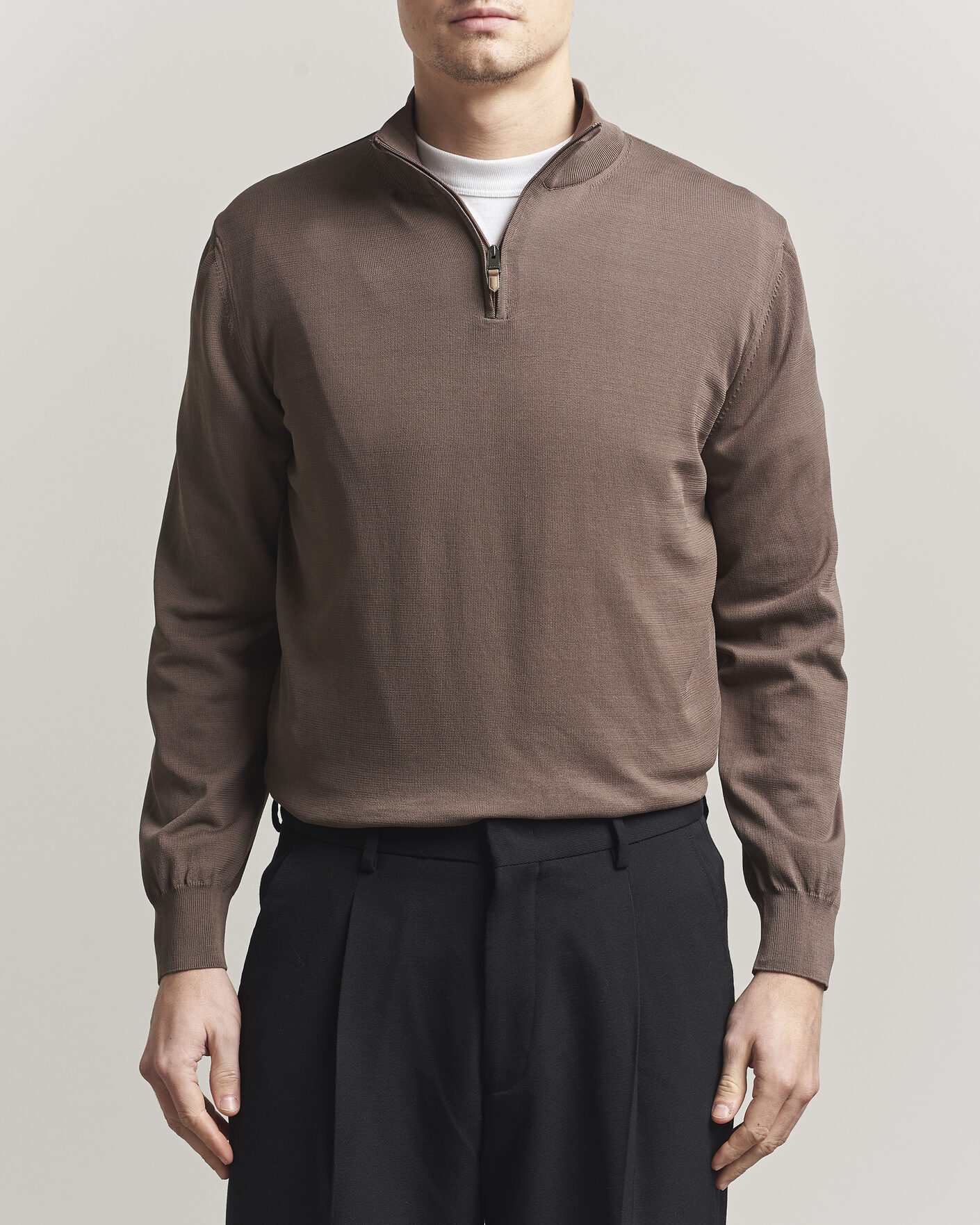 Herre | Gensere | Canali | Cotton Half Zip Brown