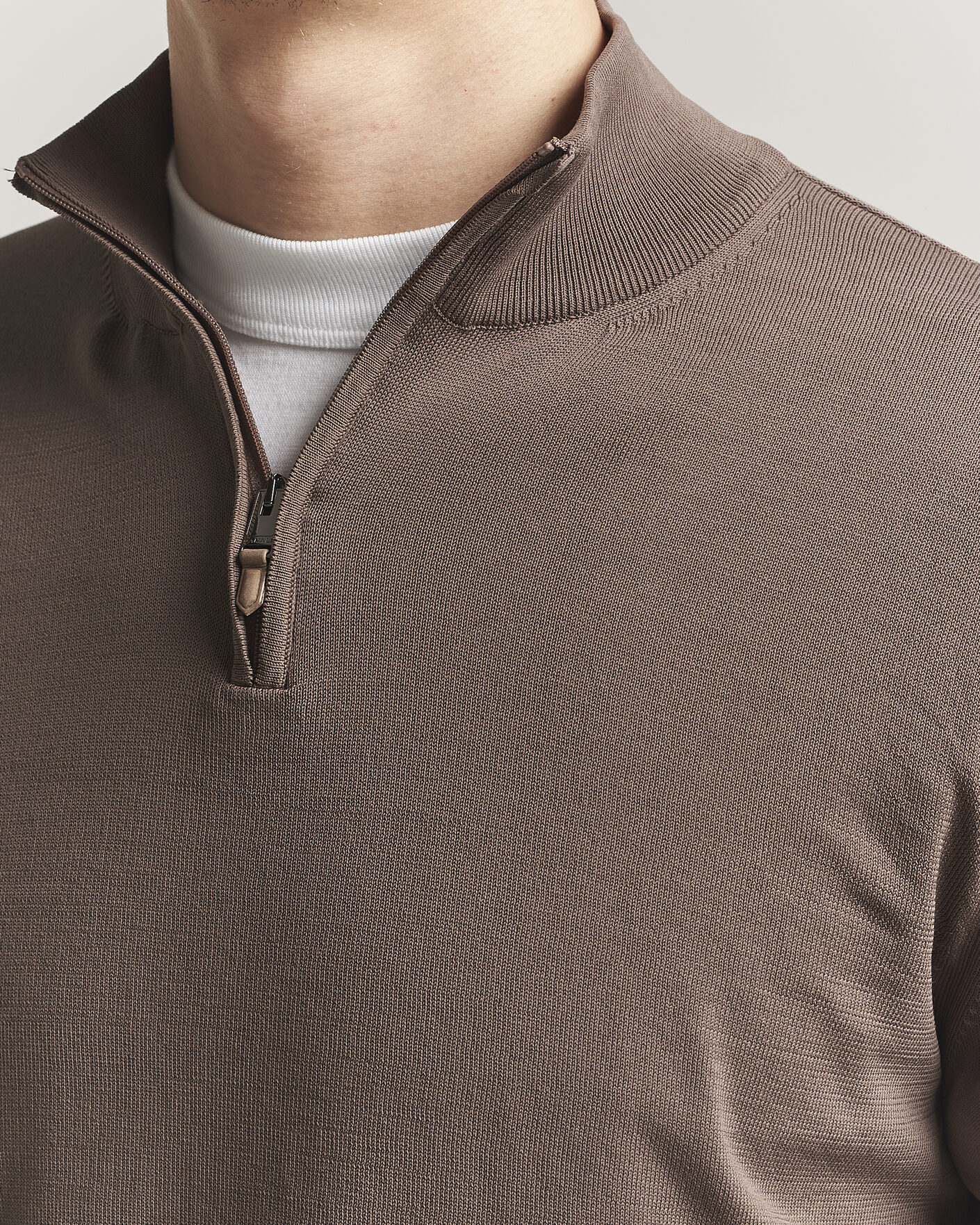 Herre | Gensere | Canali | Cotton Half Zip Brown