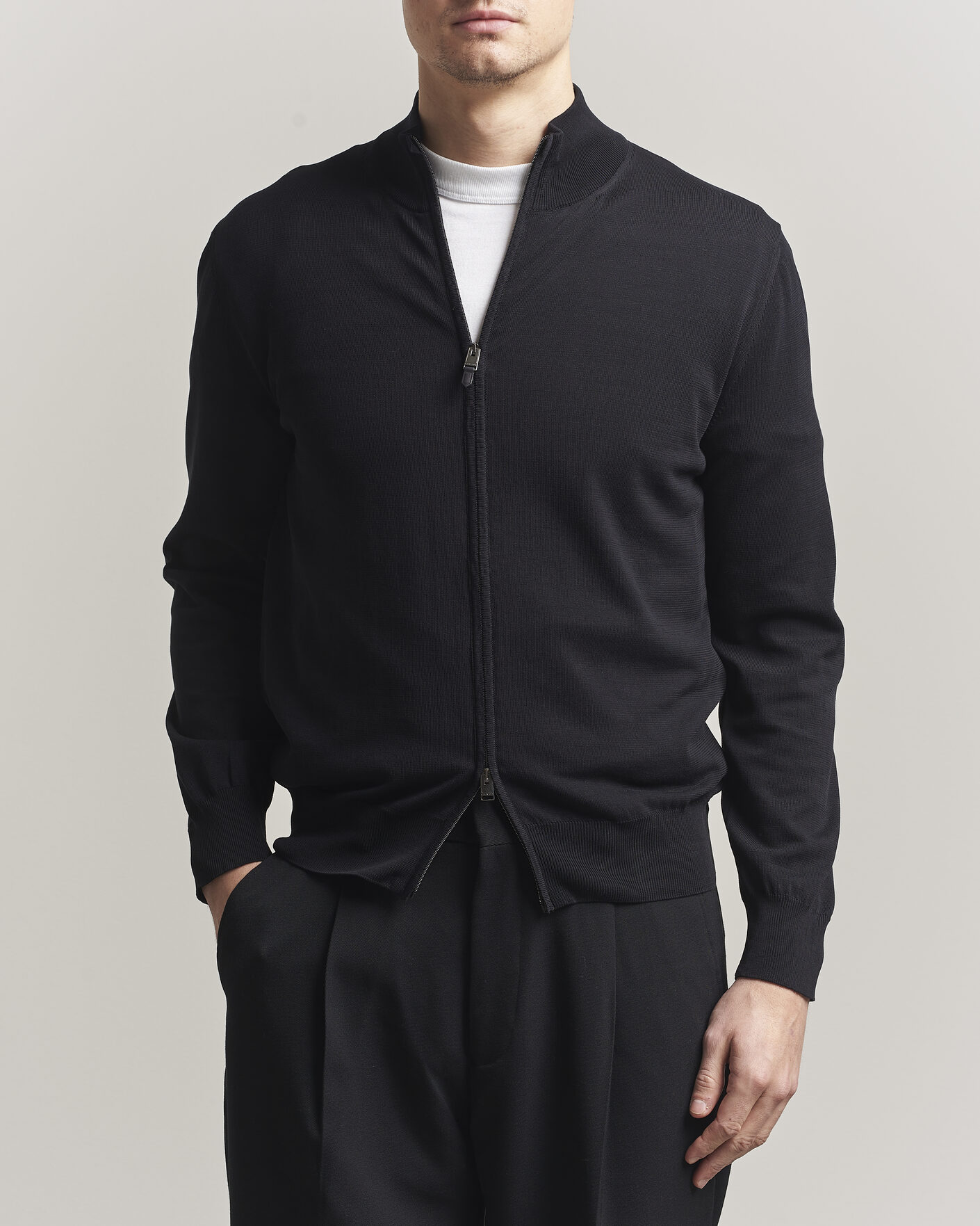 Herre | Gensere | Canali | Cotton Full Zip Black