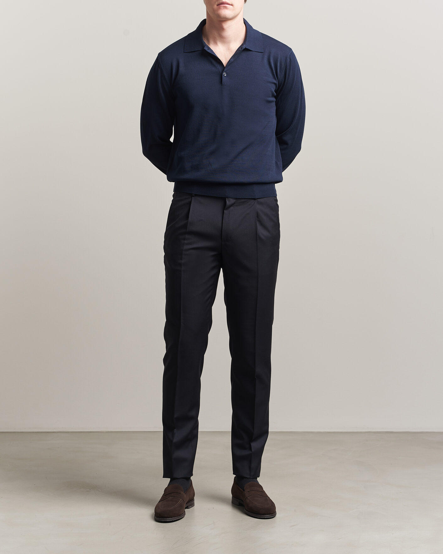 Herre | Gensere | Canali | Cotton Long Sleeve Polo Navy
