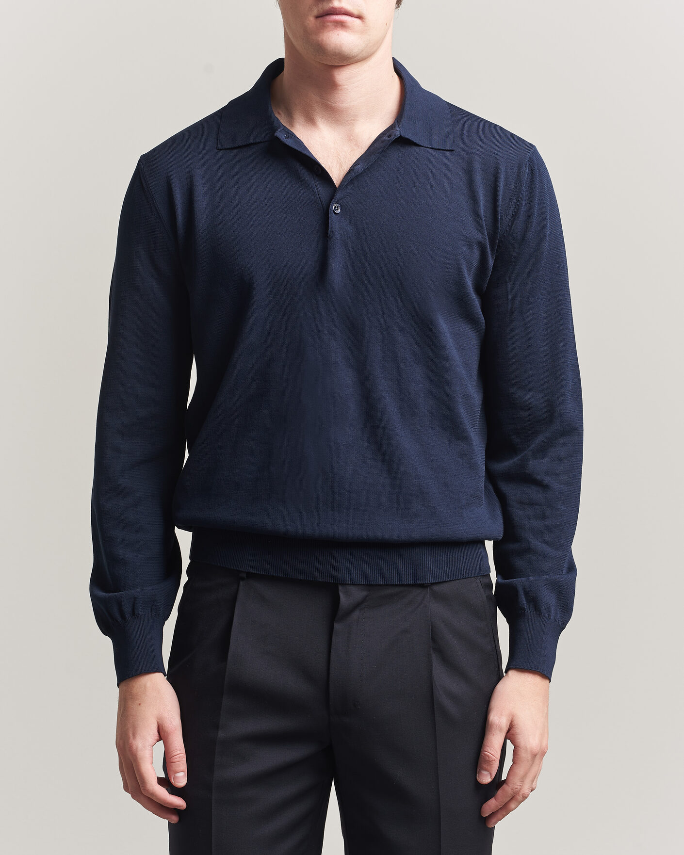 Herre | Gensere | Canali | Cotton Long Sleeve Polo Navy