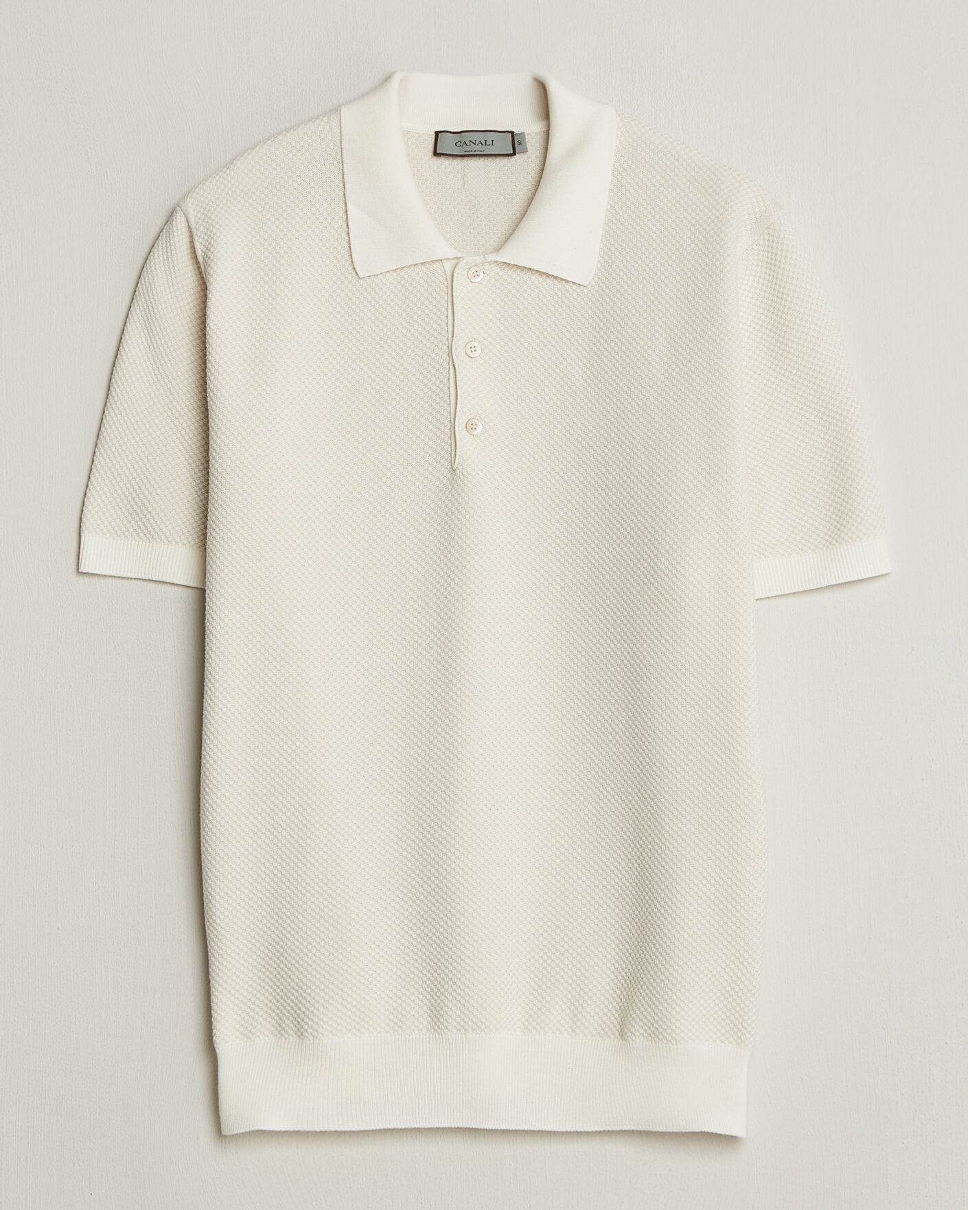 Herre | Pikéer | Canali | Textured Knit Short Sleeve Polo Off White