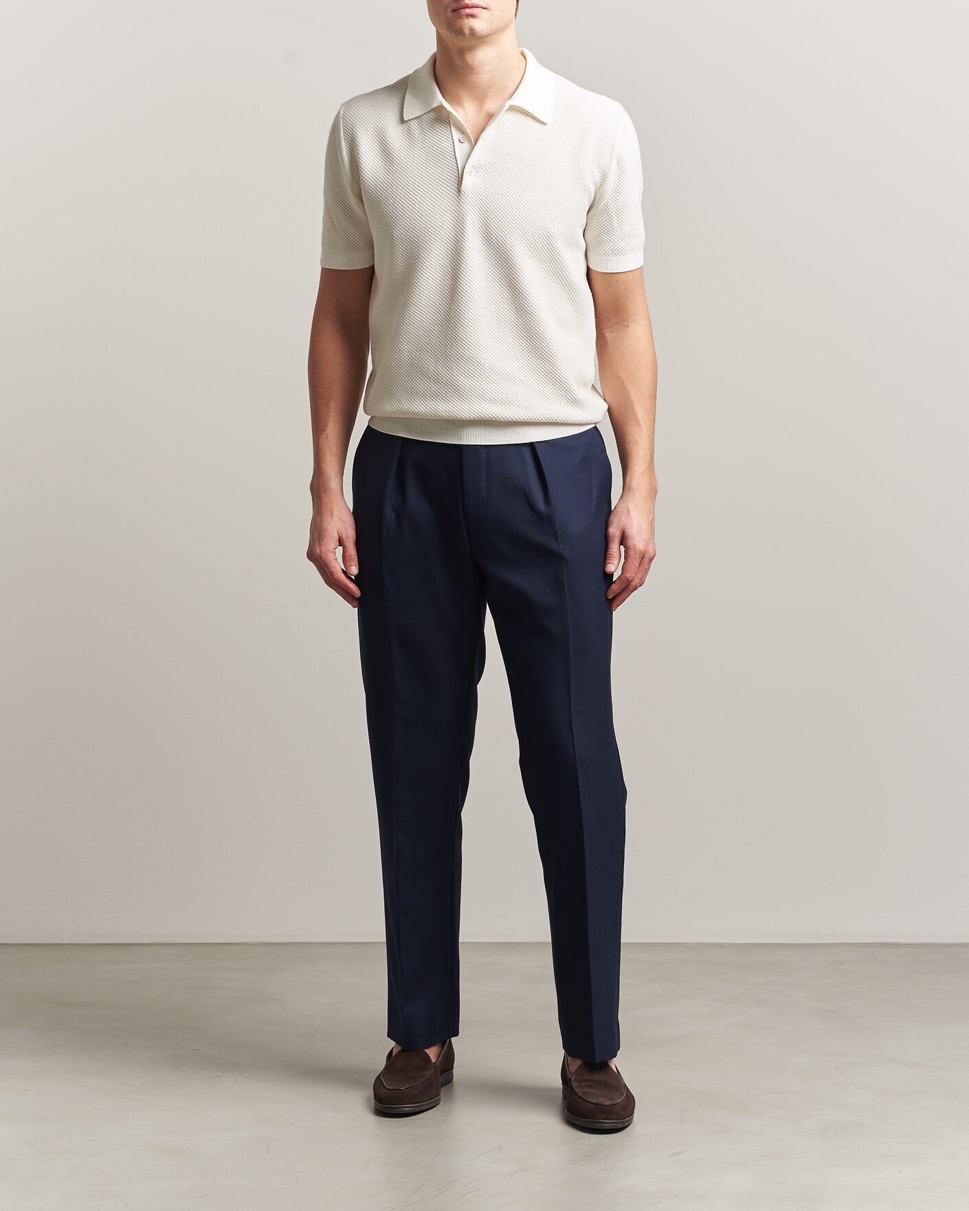 Herre | Pikéer | Canali | Textured Knit Short Sleeve Polo Off White