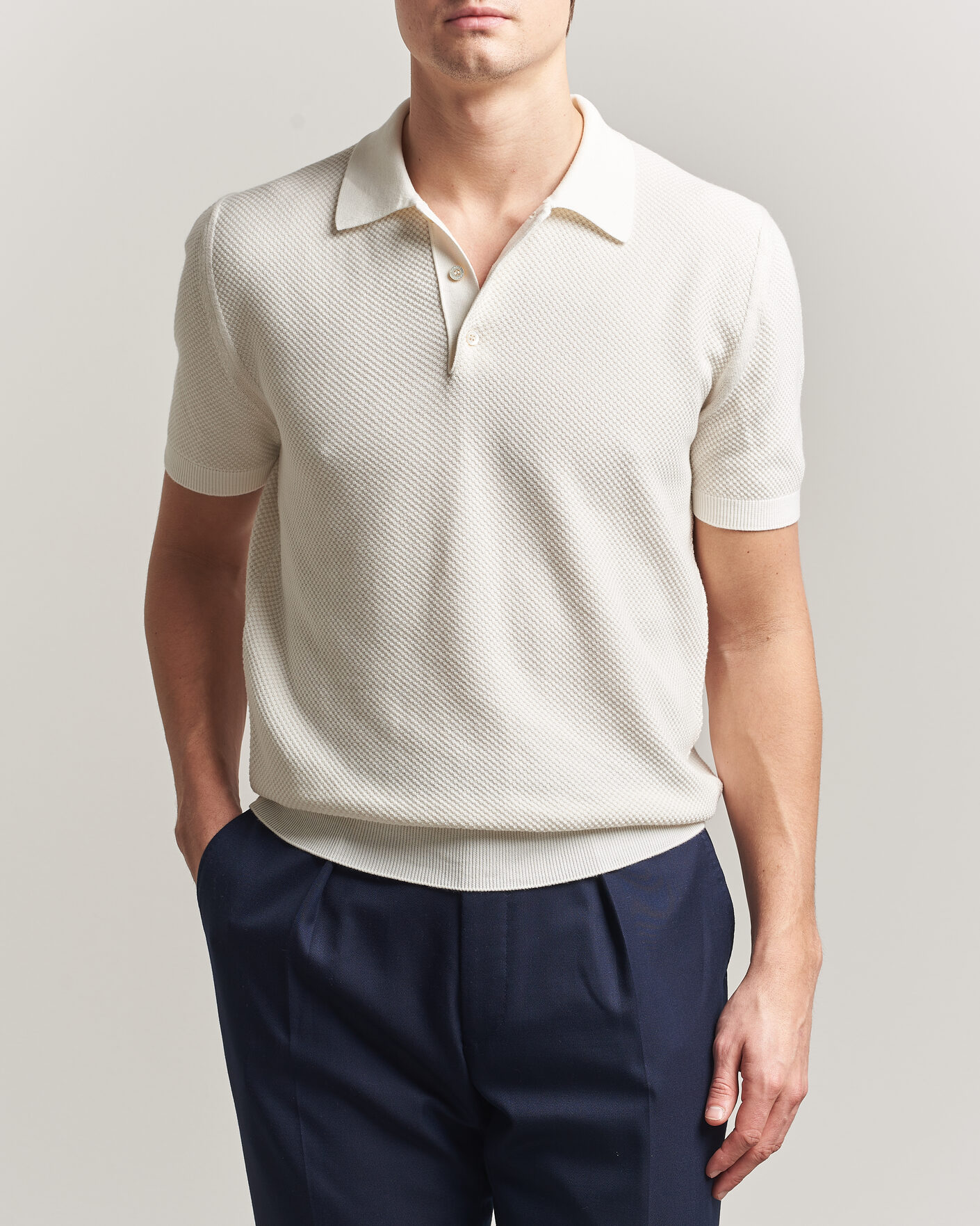 Herre | Pikéer | Canali | Textured Knit Short Sleeve Polo Off White