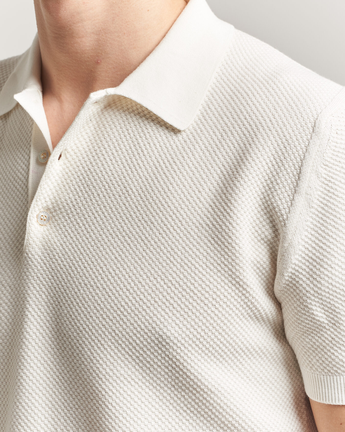 Herre | Pikéer | Canali | Textured Knit Short Sleeve Polo Off White