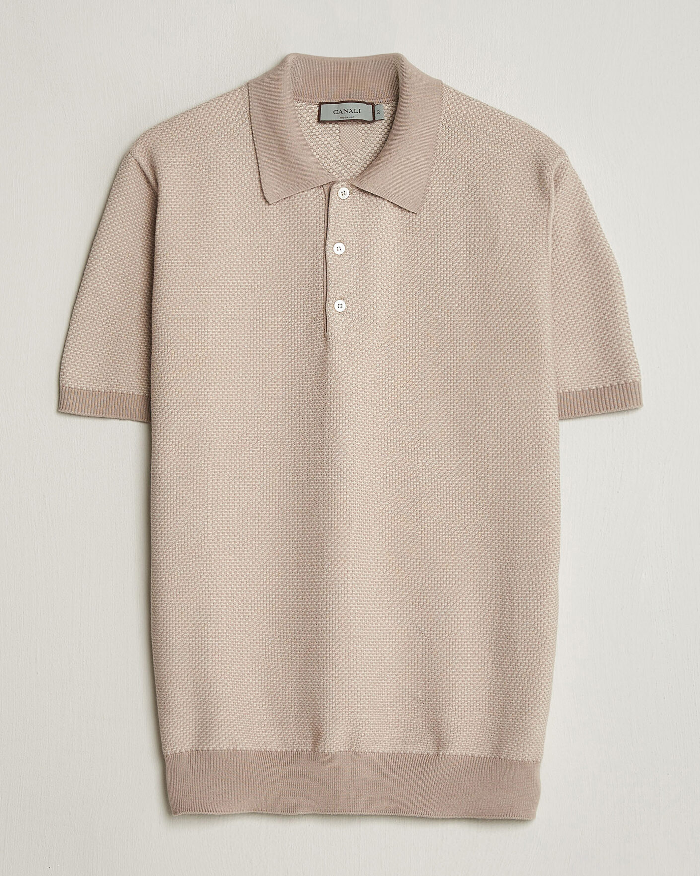 Herre | Pikéer | Canali | Textured Knit Short Sleeve Polo Light Beige