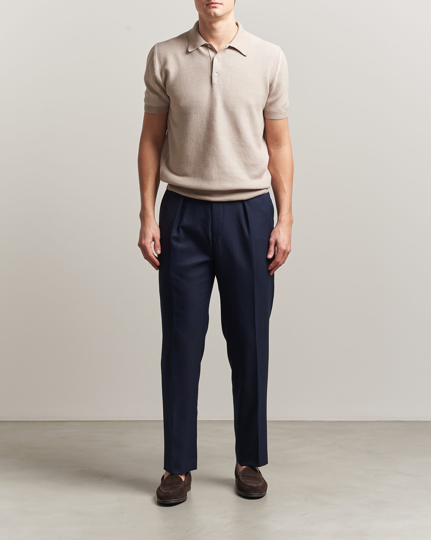 Herre | Pikéer | Canali | Textured Knit Short Sleeve Polo Light Beige