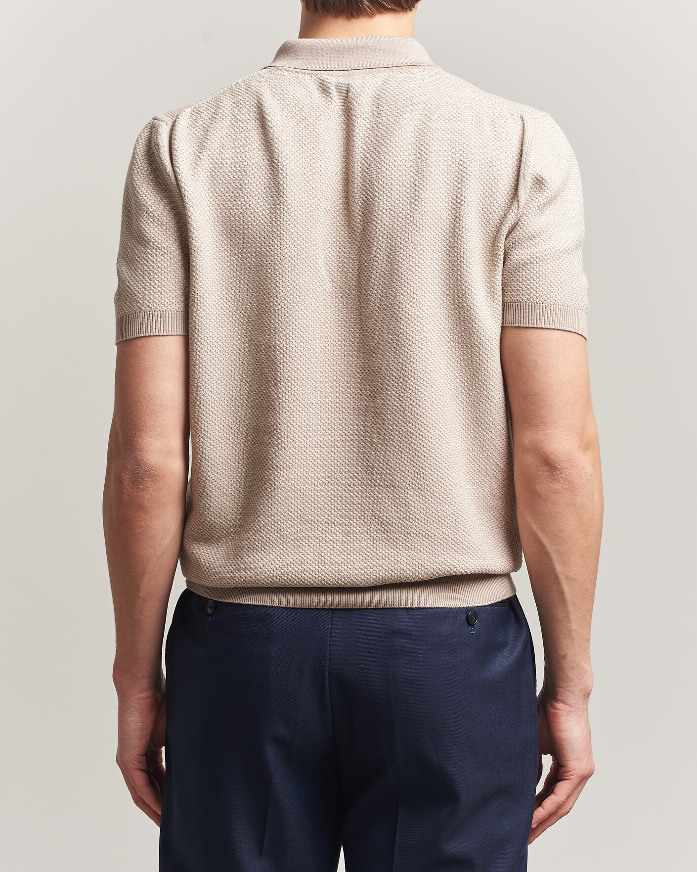 Herre | Pikéer | Canali | Textured Knit Short Sleeve Polo Light Beige