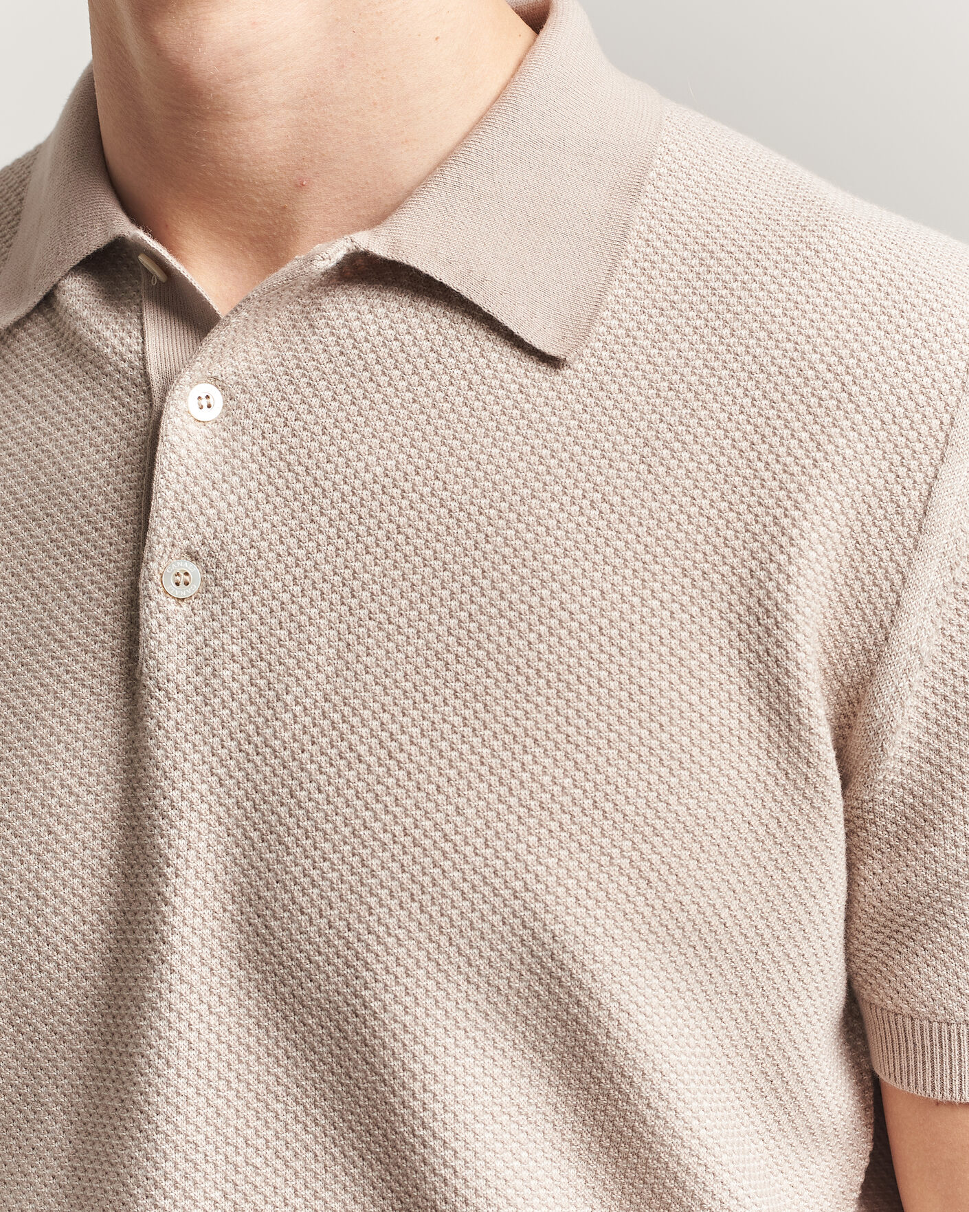 Herre | Pikéer | Canali | Textured Knit Short Sleeve Polo Light Beige